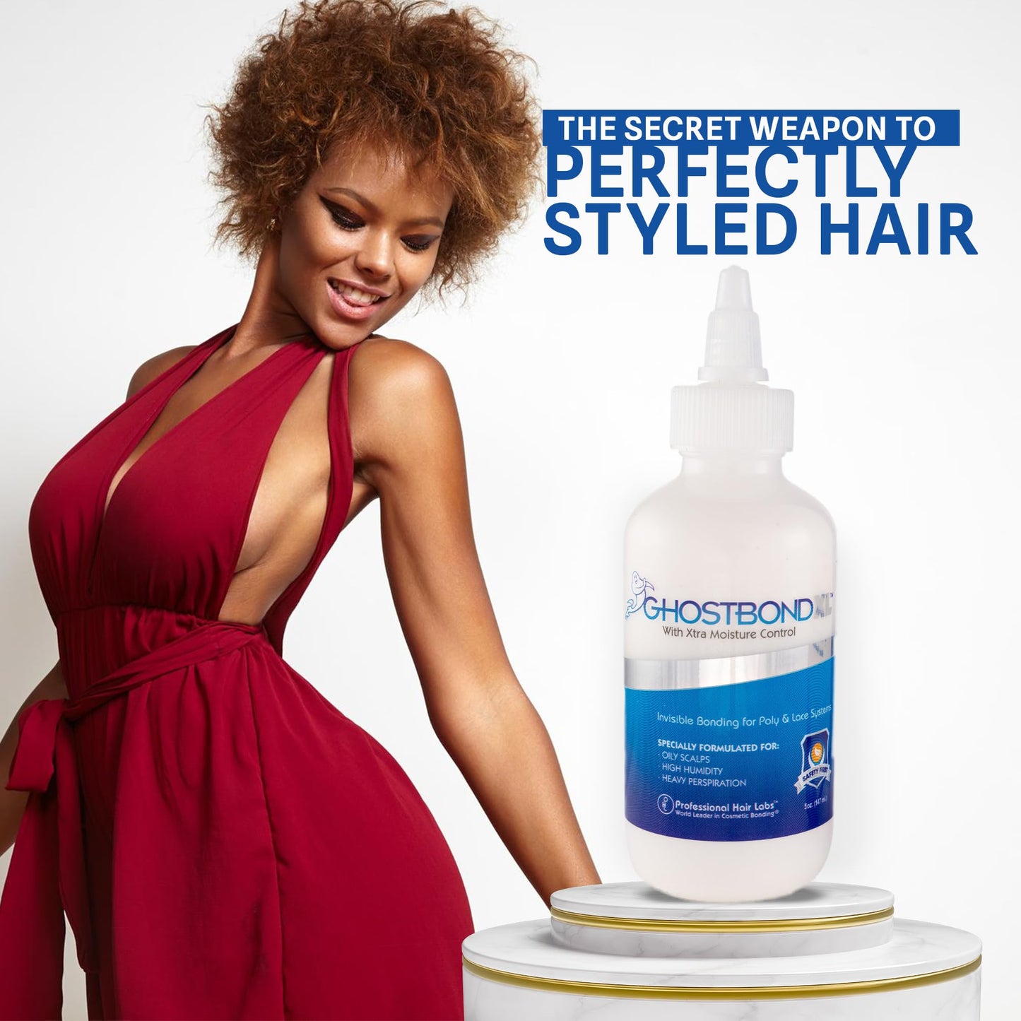 GHOSTBOND XL Hair Replacement Adhesive - 1.3oz - Invisible Bonding Wig Glue: Extra Moisture Control - Water & Oil-Resistant, Light Hold for Poly and Lace Hairpiece, Wig, Toupee Systems, (Peach)