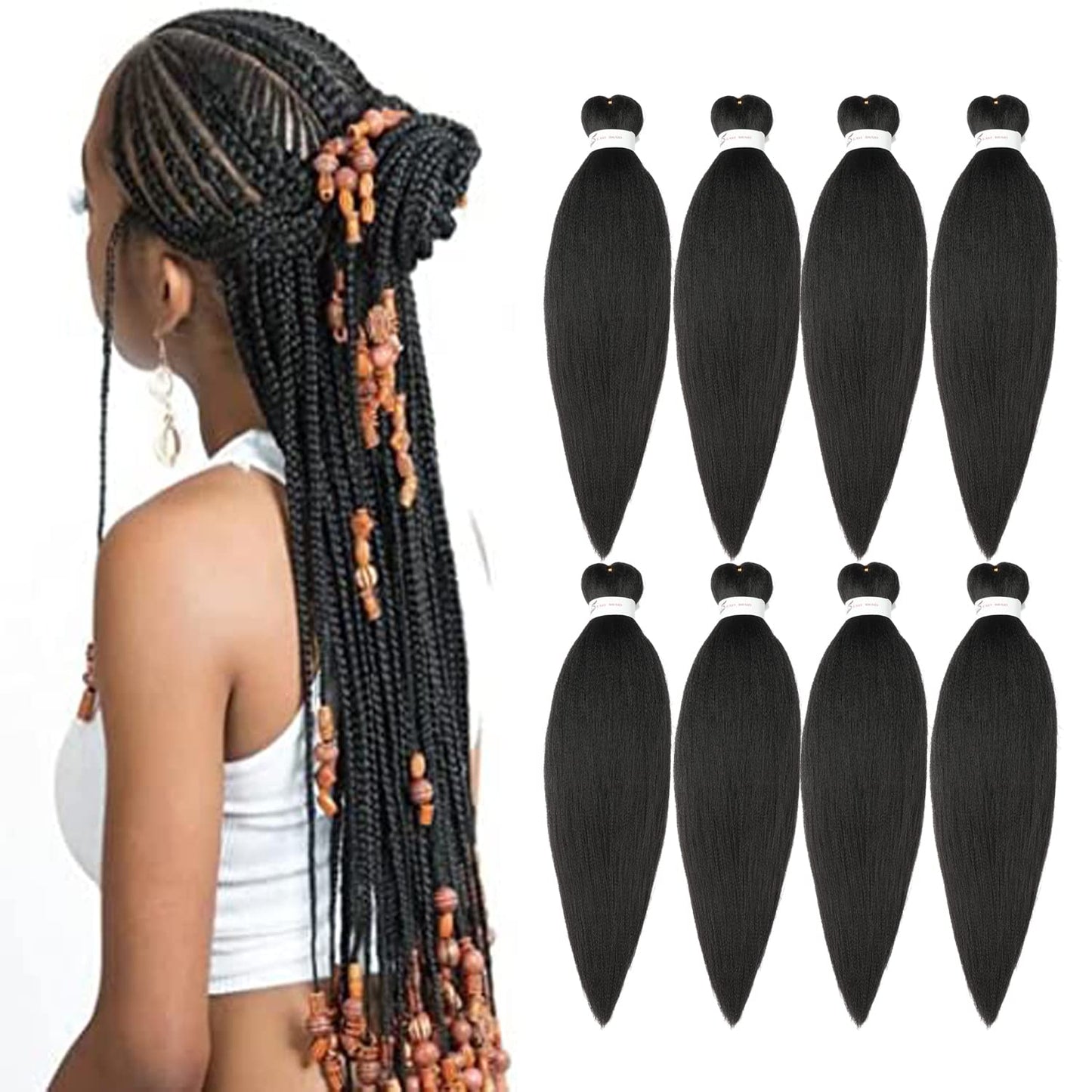 Braiding Hair Pre Stretched 24 Inch 8 Packs Ombre Braiding Hair Professional Soft Braiding Hair Yaki Texture, No Itch, Hot Water Setting Hair Extensions for Braids (24in,1B/30)
