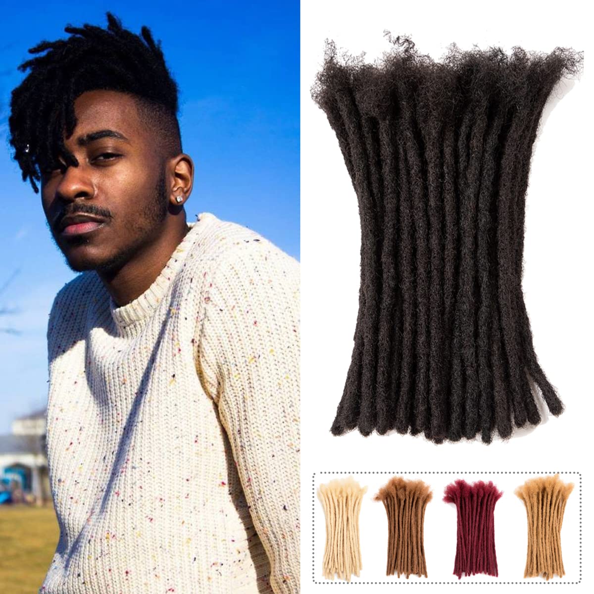 Teresa 0.8cm & 0.6cm & 0.4cm & 0.2cm Width 6-18 Inch 10, 20, 40, 70, 100 strands 100% Human Hair Dreadlock Extensions Men/Women,Full Handmade Permanent Human Loc Extensions Bundles(0.8cm,6 Inch)
