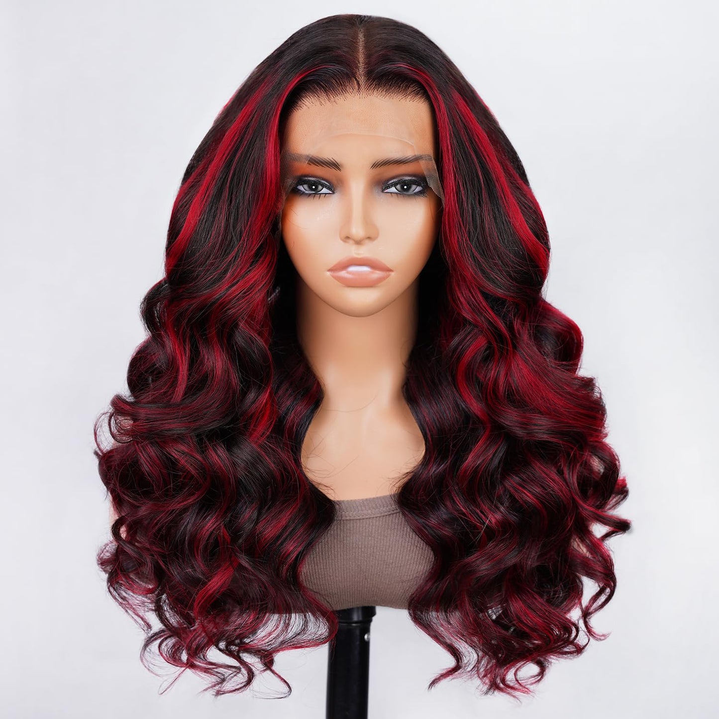 TESLAL Burgundy Body Wave Wig, 18 inch, 1B99J Colored Human Hair, 13x4 Lace Front, 180% Density, Pre Plucked, Adjustable, Tangle Free