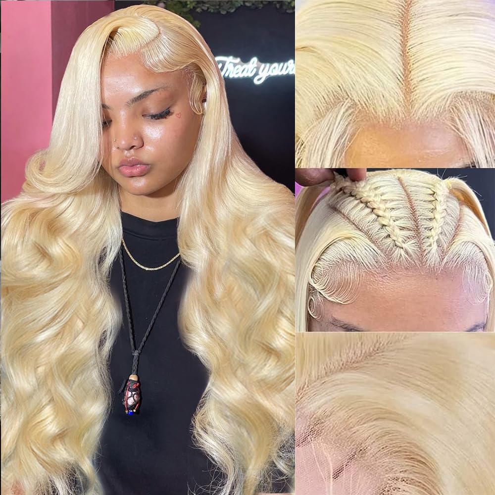 613 Lace Front Wig Human Hair 13x6 Transparent Lace Blonde Lace Front Wigs Human Hair 613 Body Wave Lace Front Wig Human Hair Pre Plucked with Baby Hair 180% Density 613 HD Lace Frontal Wig 22 Inch