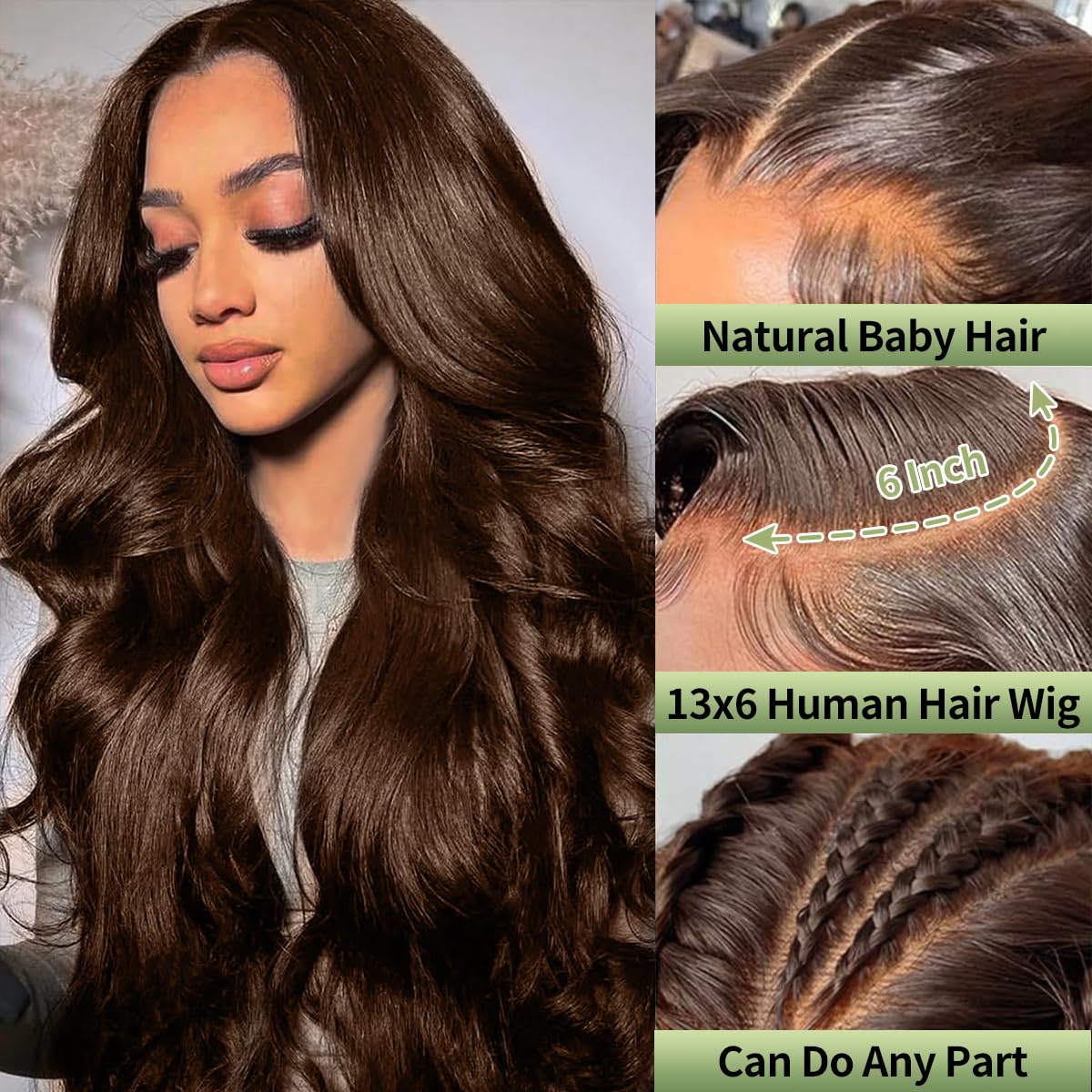 30 Inch Chocolate Brown Lace Front Wig Human Hair 200 Density 13x6 Hd Body Wave Lace Front Wigs Human Hair Pre Plucked Colored Frontal Wigs Human Hair Brown Wig Human Hair Wigs for Women
