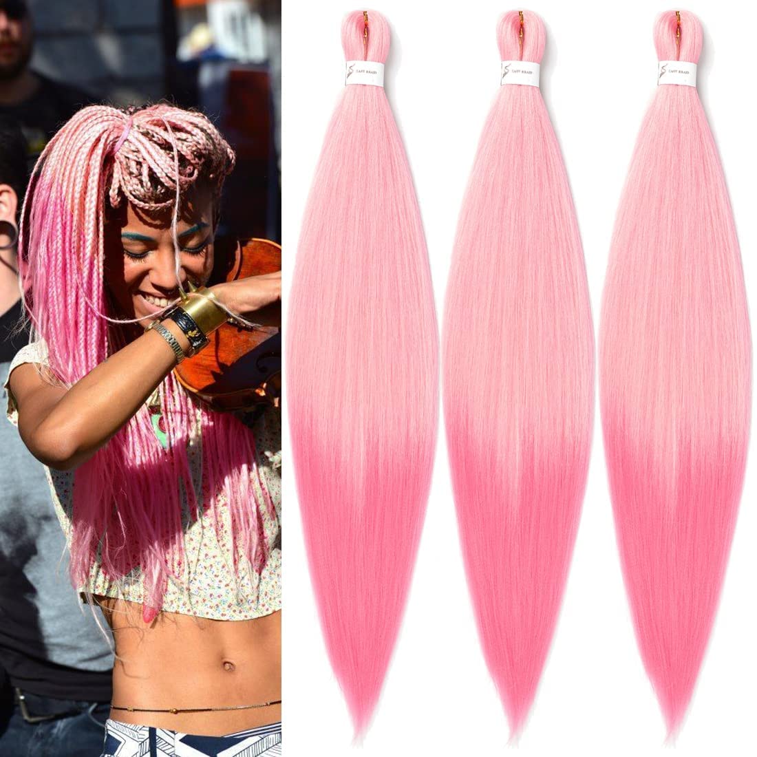 Braiding Hair Pre Stretched 24 Inch 8 Packs Ombre Braiding Hair Professional Soft Braiding Hair Yaki Texture, No Itch, Hot Water Setting Hair Extensions for Braids (24in,1B/30)