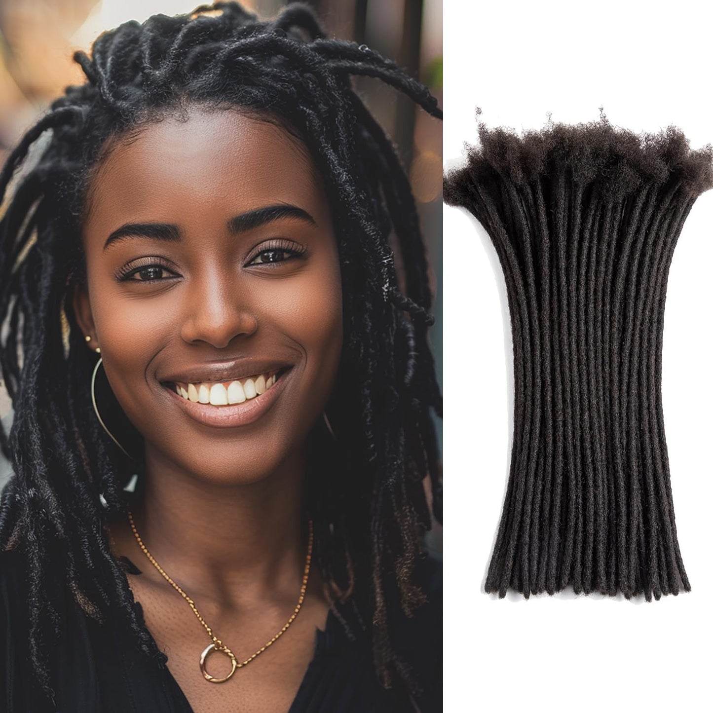 Teresa 0.8cm & 0.6cm & 0.4cm & 0.2cm Width 6-18 Inch 10, 20, 40, 70, 100 strands 100% Human Hair Dreadlock Extensions Men/Women,Full Handmade Permanent Human Loc Extensions Bundles(0.8cm,6 Inch)