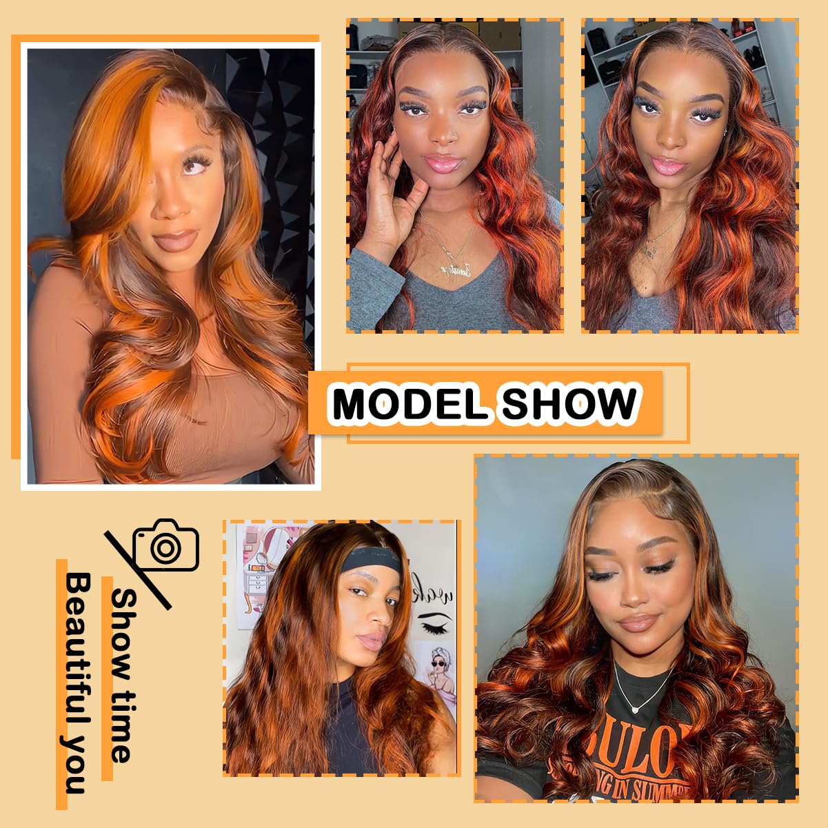 P4/350 Body Wave Lace Front Wigs Human Hair Brown Ginger Colored Wigs 13x4 HD Lace Frontal Highlight Ombre Wig Human Hair 180% Density P4/350 Colored Wigs Human Hair for Black Women 22Inch