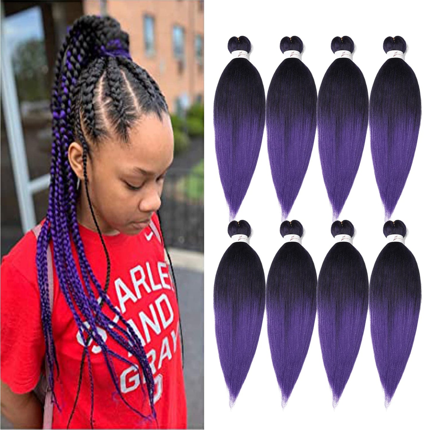 Braiding Hair Pre Stretched 24 Inch 8 Packs Ombre Braiding Hair Professional Soft Braiding Hair Yaki Texture, No Itch, Hot Water Setting Hair Extensions for Braids (24in,1B/30)