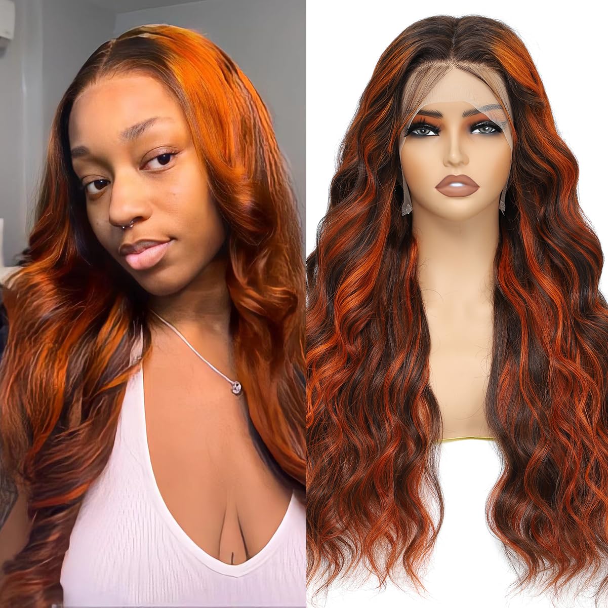 P4/350 Body Wave Lace Front Wigs Human Hair Brown Ginger Colored Wigs 13x4 HD Lace Frontal Highlight Ombre Wig Human Hair 180% Density P4/350 Colored Wigs Human Hair for Black Women 22Inch