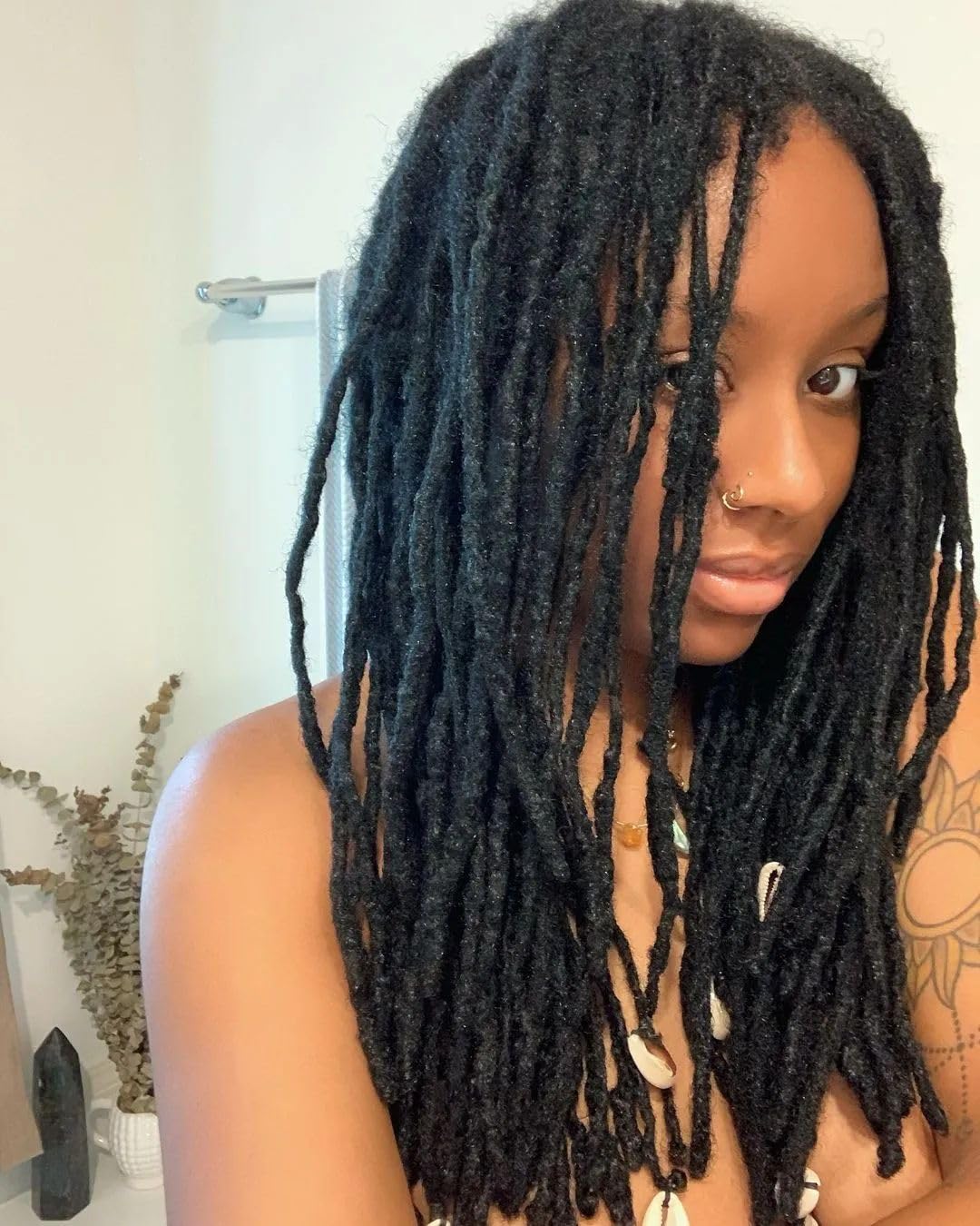 Dreadlock Extension Human Hair 8inch 0.8cm Width 100% Permanent Huamn Hair Loc Extension Can Be Dyed Bleached Curled Handmade Loc Extension for Men Women (30 Strands Natual Black)