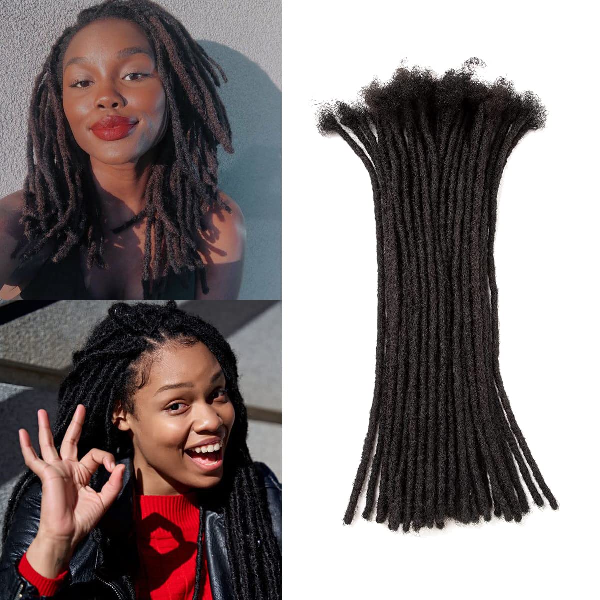 Teresa 0.8cm & 0.6cm & 0.4cm & 0.2cm Width 6-18 Inch 10, 20, 40, 70, 100 strands 100% Human Hair Dreadlock Extensions Men/Women,Full Handmade Permanent Human Loc Extensions Bundles(0.8cm,6 Inch)