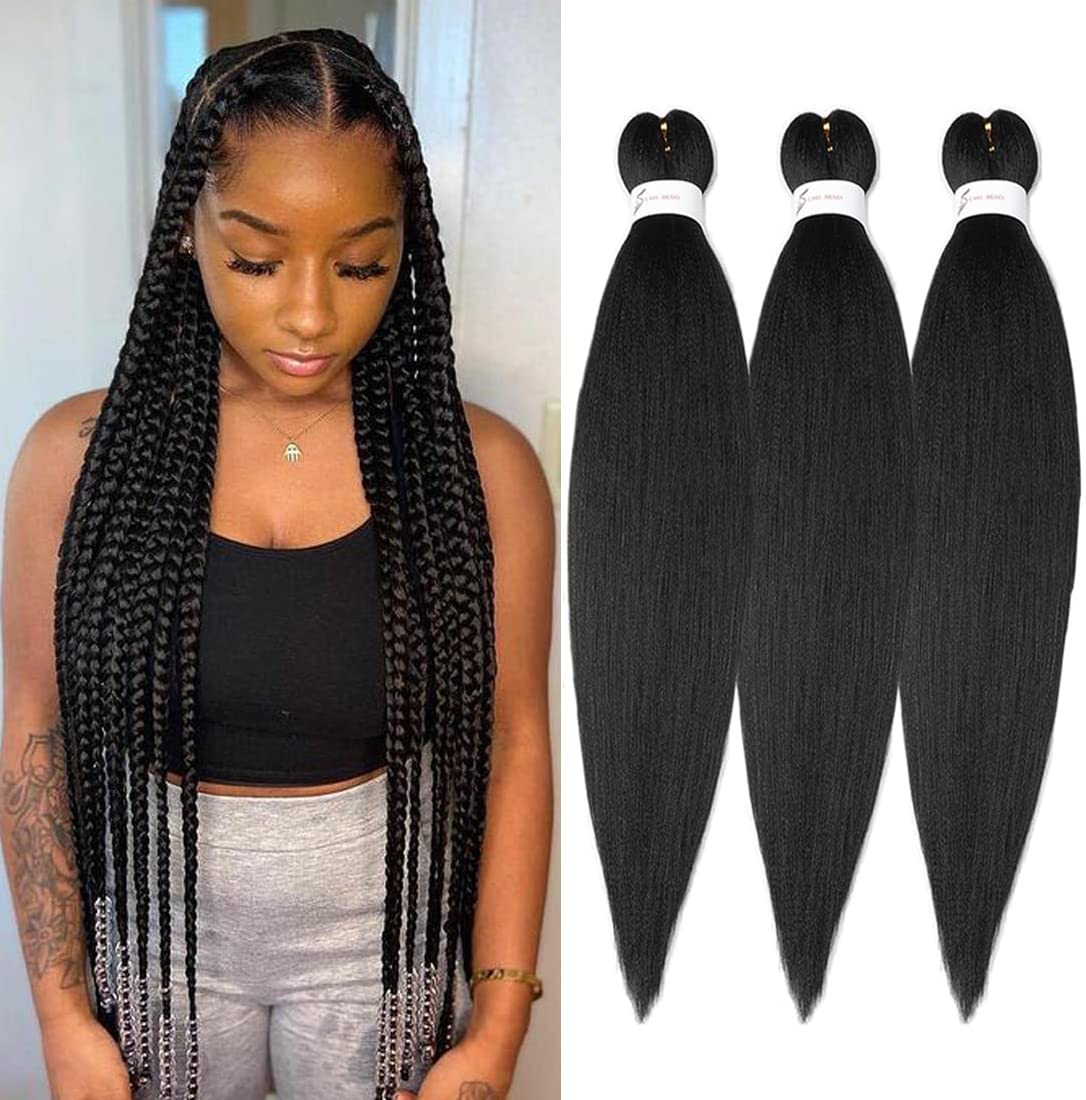Braiding Hair Pre Stretched 24 Inch 8 Packs Ombre Braiding Hair Professional Soft Braiding Hair Yaki Texture, No Itch, Hot Water Setting Hair Extensions for Braids (24in,1B/30)