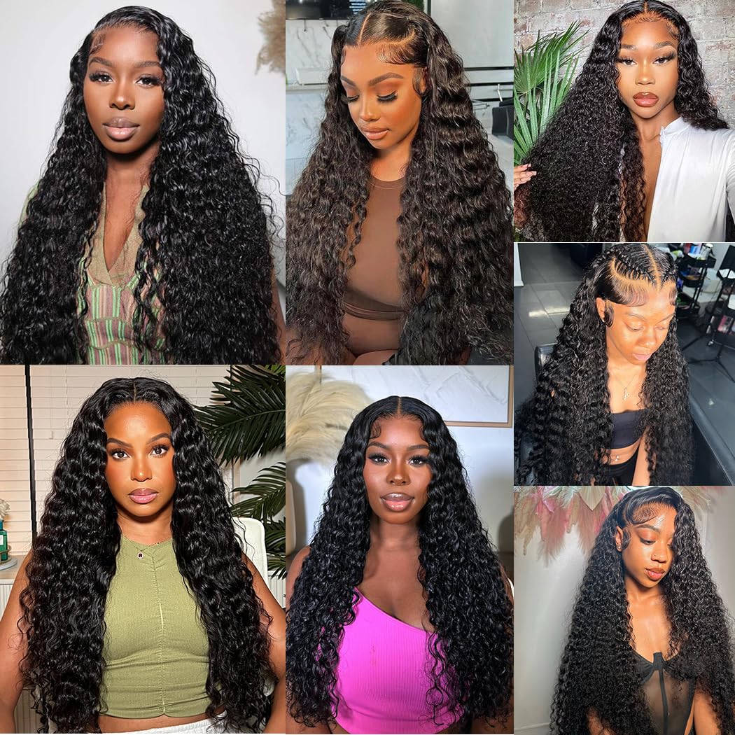SHOWME 5x5 HD Lace Closure Glueless Wigs Human Hair Pre Plucked Brazilian Virgin Deep Wave Lace Front Wigs Human Hair 180% Density Closure Wig with Elastic Band Natural Hairline