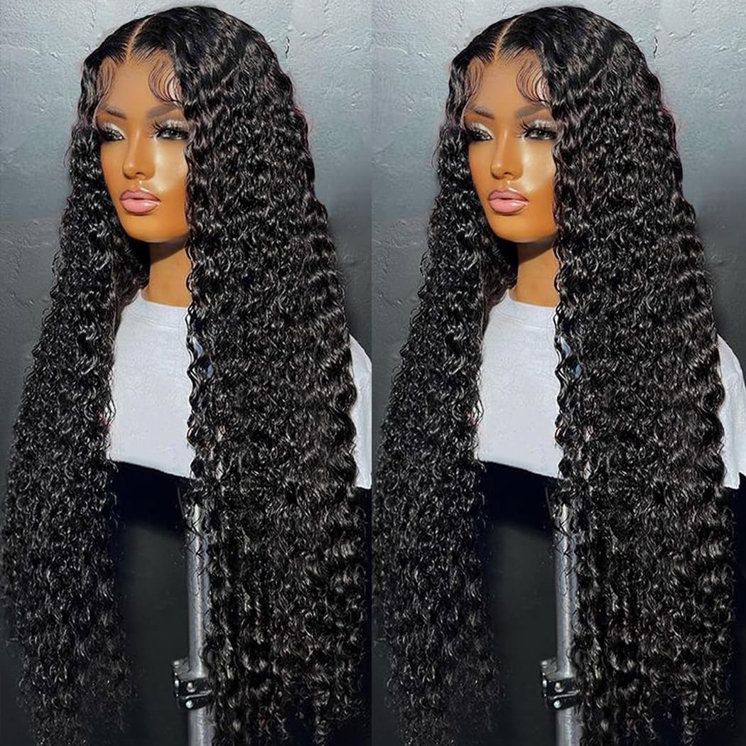 SHOWME 5x5 HD Lace Closure Glueless Wigs Human Hair Pre Plucked Brazilian Virgin Deep Wave Lace Front Wigs Human Hair 180% Density Closure Wig with Elastic Band Natural Hairline