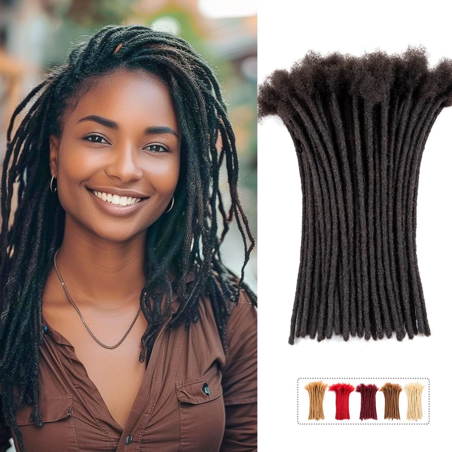 Teresa 0.8cm & 0.6cm & 0.4cm & 0.2cm Width 6-18 Inch 10, 20, 40, 70, 100 strands 100% Human Hair Dreadlock Extensions Men/Women,Full Handmade Permanent Human Loc Extensions Bundles(0.8cm,6 Inch)
