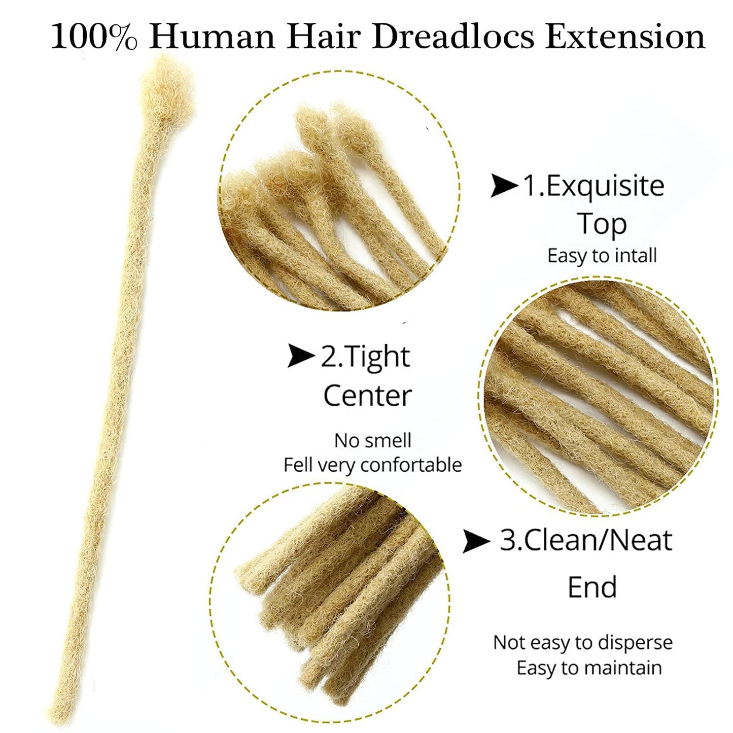 Dreadlock Extension Human Hair 8inch 0.8cm Width 100% Permanent Huamn Hair Loc Extension Can Be Dyed Bleached Curled Handmade Loc Extension for Men Women (30 Strands Natual Black)