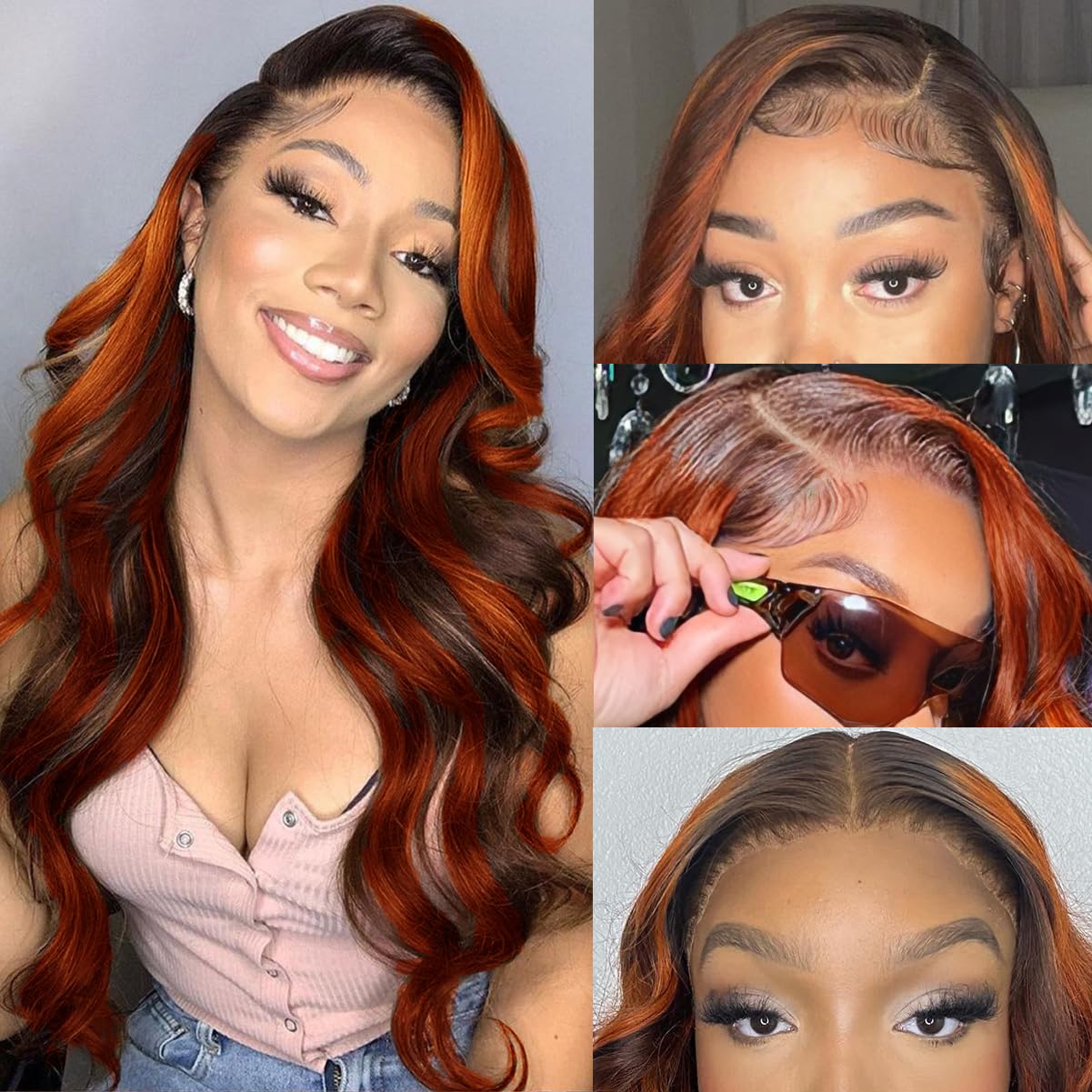 P4/350 Body Wave Lace Front Wigs Human Hair Brown Ginger Colored Wigs 13x4 HD Lace Frontal Highlight Ombre Wig Human Hair 180% Density P4/350 Colored Wigs Human Hair for Black Women 22Inch