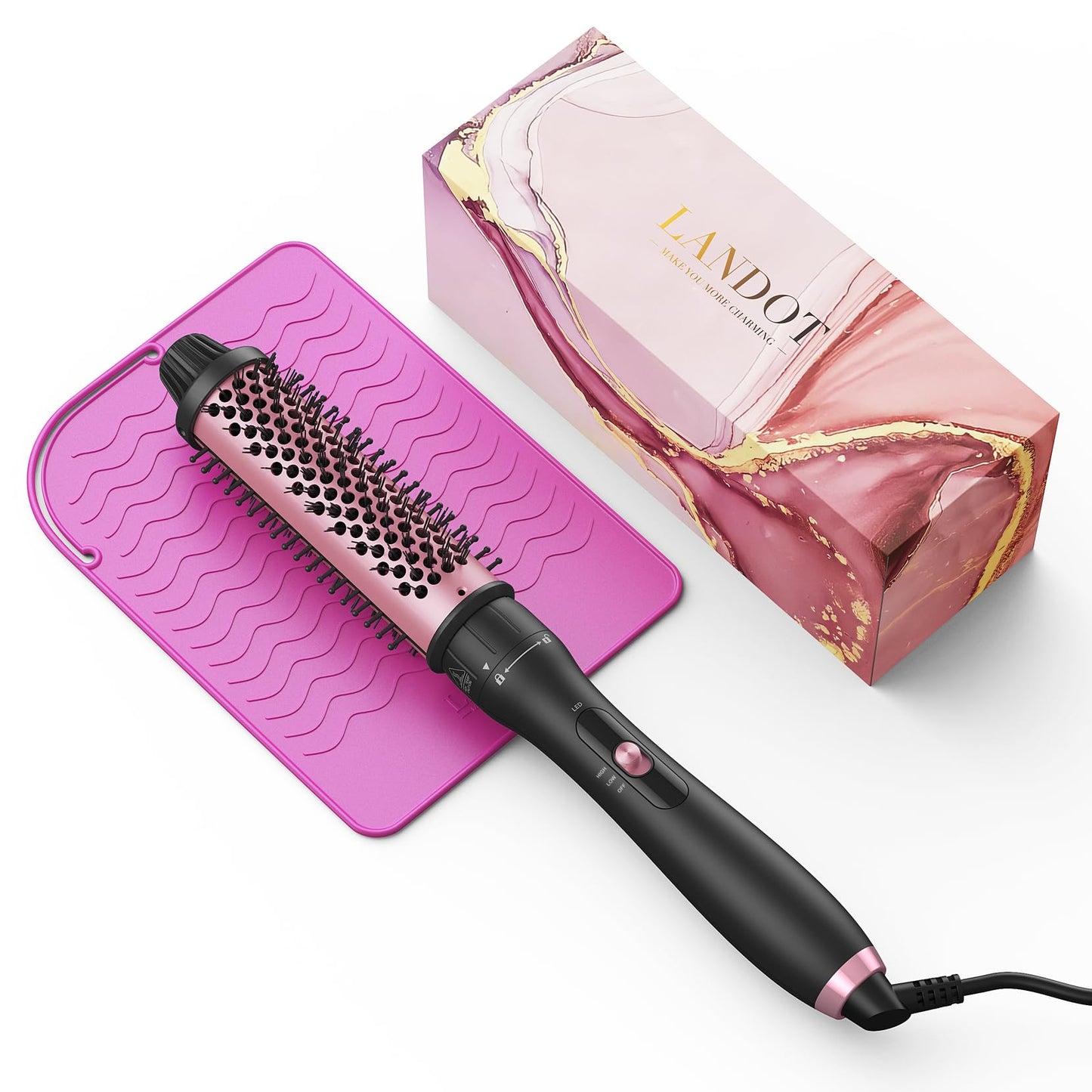 LANDOT 5-in-1 Curling Iron Wand Set: Hair Curler Set with Curling Thermal Brush 1-1/2 inch and 4 Interchangeable Ceramic Curling Wand (0.35”-1.25”) - Instant Heat Up Long Lasting Curls