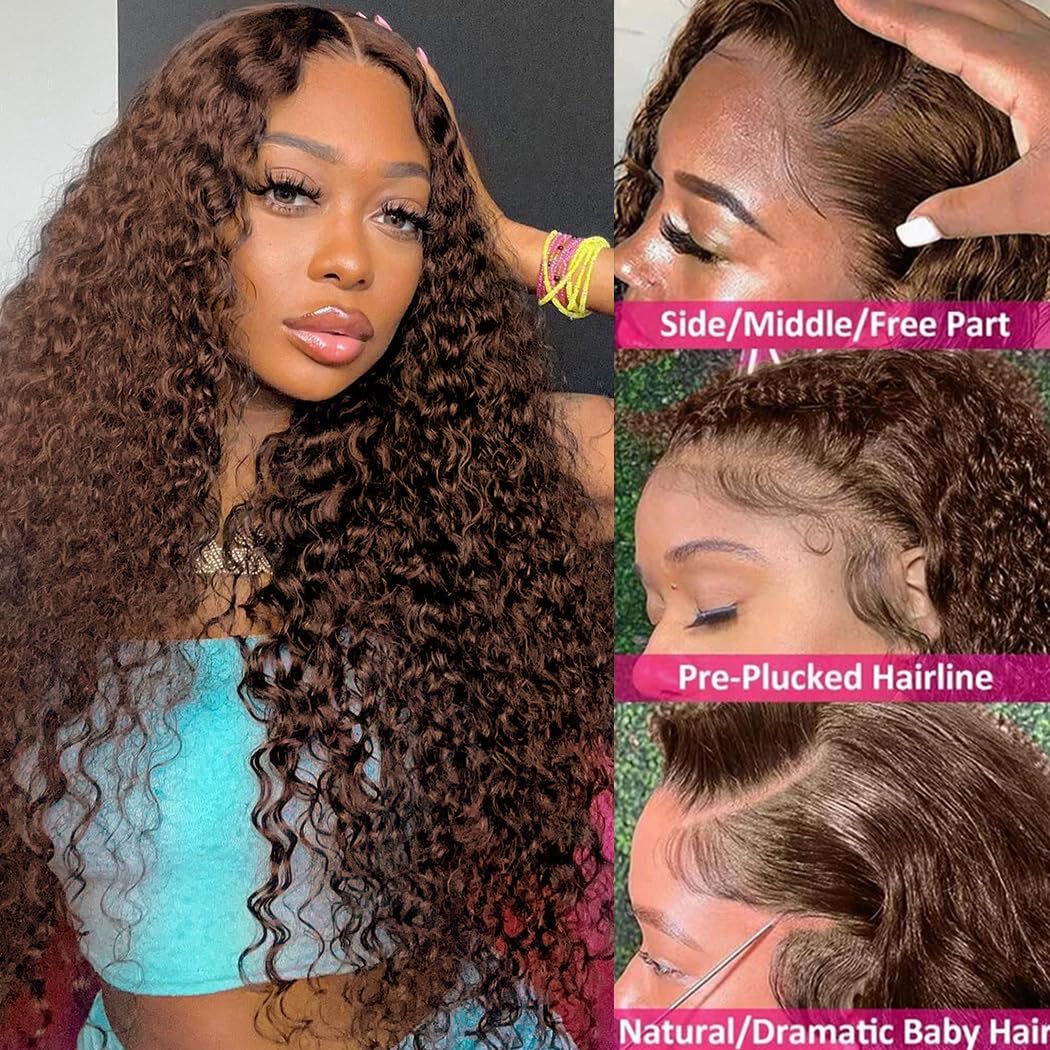 SHOWME 5x5 HD Lace Closure Glueless Wigs Human Hair Pre Plucked Brazilian Virgin Deep Wave Lace Front Wigs Human Hair 180% Density Closure Wig with Elastic Band Natural Hairline