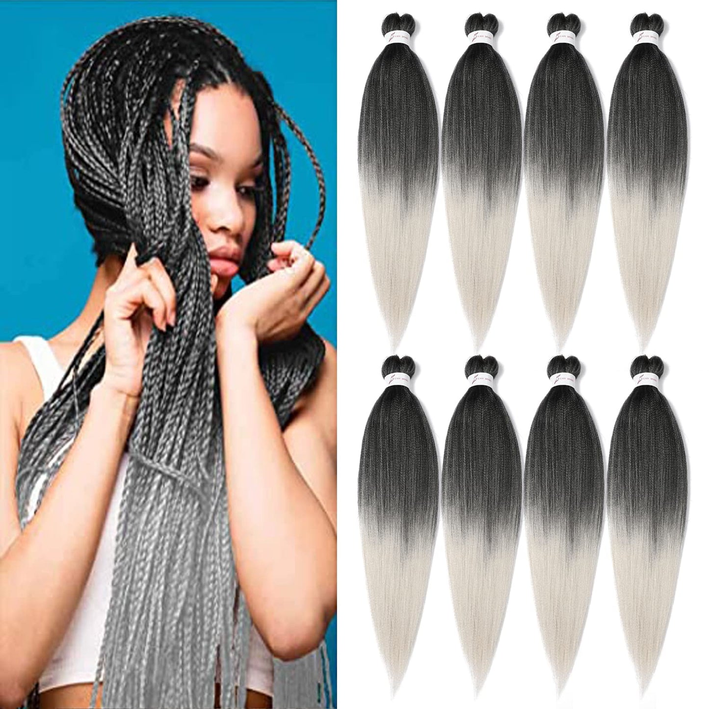Braiding Hair Pre Stretched 24 Inch 8 Packs Ombre Braiding Hair Professional Soft Braiding Hair Yaki Texture, No Itch, Hot Water Setting Hair Extensions for Braids (24in,1B/30)