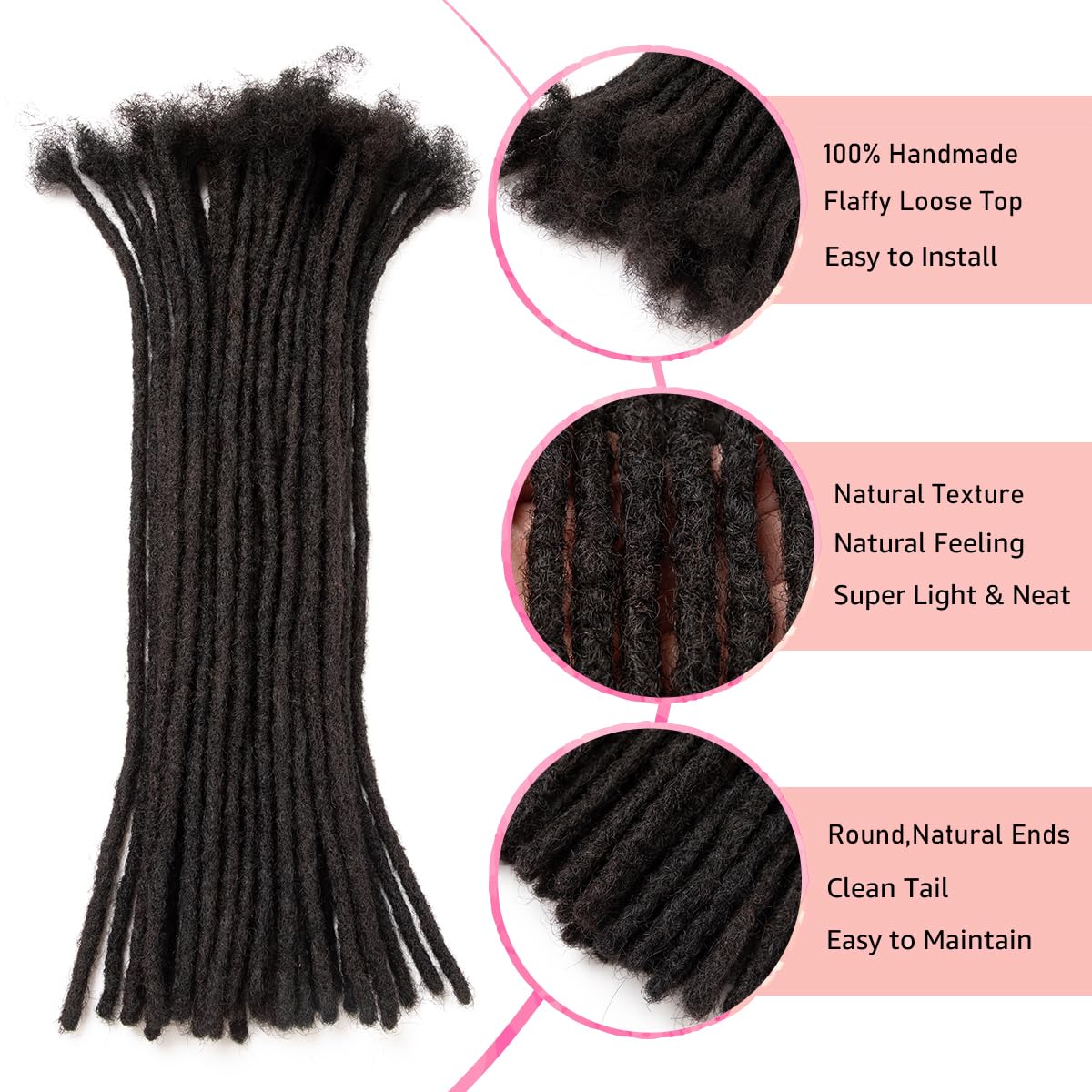 Teresa 0.8cm & 0.6cm & 0.4cm & 0.2cm Width 6-18 Inch 10, 20, 40, 70, 100 strands 100% Human Hair Dreadlock Extensions Men/Women,Full Handmade Permanent Human Loc Extensions Bundles(0.8cm,6 Inch)