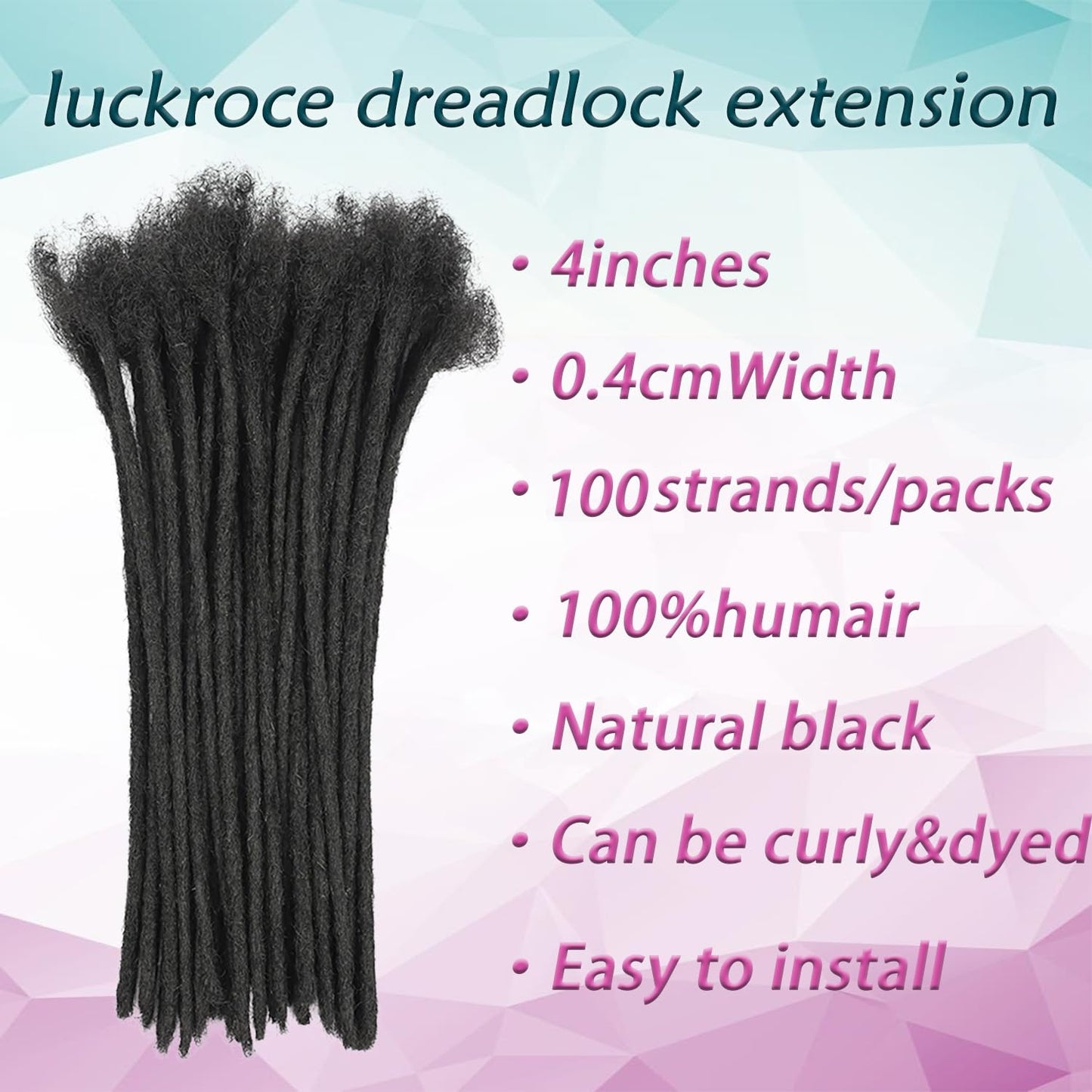 Dreadlock Extension Human Hair 8inch 0.8cm Width 100% Permanent Huamn Hair Loc Extension Can Be Dyed Bleached Curled Handmade Loc Extension for Men Women (30 Strands Natual Black)