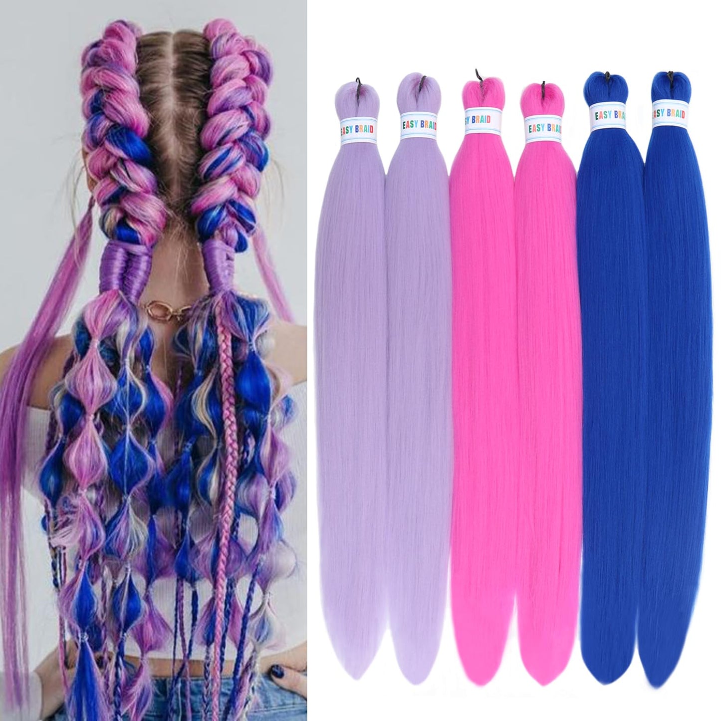 Colorful Braiding Hair Pre Stretched Colored Braiding Hair Extensions for Braids 26inch 6Pcs Knotless Braiding Hair Pre Stretched Rainbow Box Braiding Hair Pre Stretched