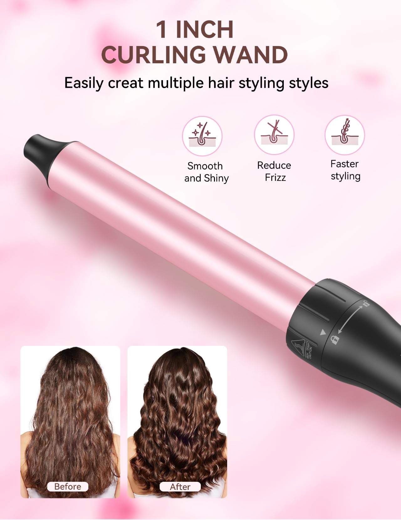 LANDOT 5-in-1 Curling Iron Wand Set: Hair Curler Set with Curling Thermal Brush 1-1/2 inch and 4 Interchangeable Ceramic Curling Wand (0.35”-1.25”) - Instant Heat Up Long Lasting Curls