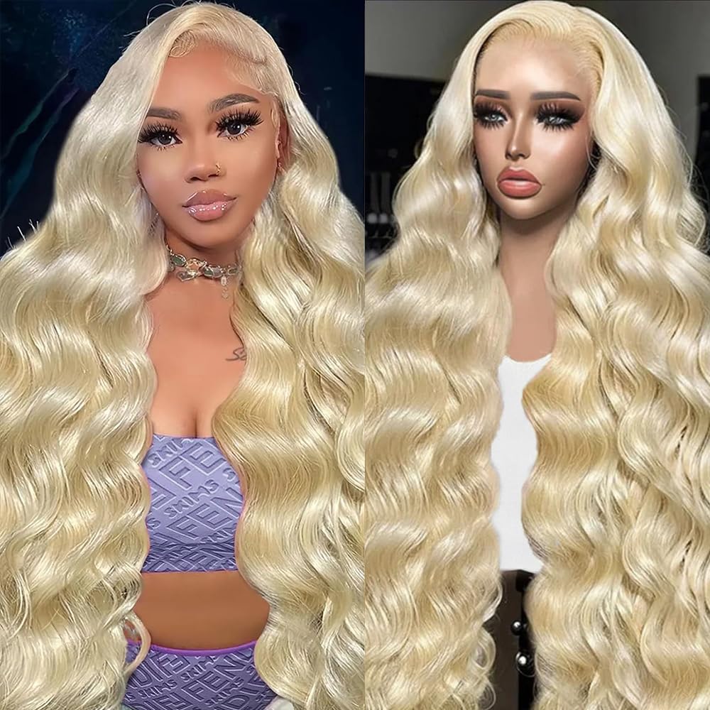 613 13x6 Lace Front Wig Human Hair 28 Inch Blonde Wig Human Hair 200% Density Body Wave HD Blonde Lace Front Wigs Human Hair Pre Plucked 613 Lace Front Wig Human Hair