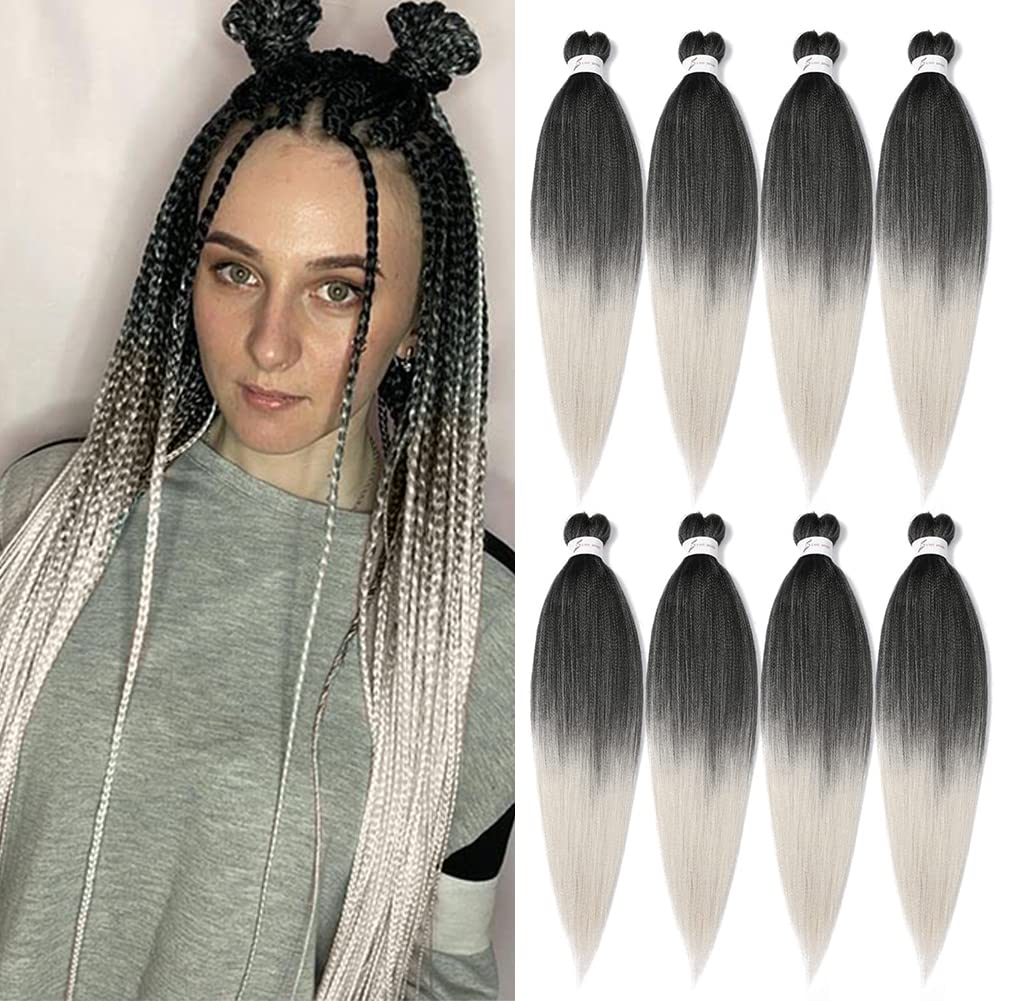 Braiding Hair Pre Stretched 24 Inch 8 Packs Ombre Braiding Hair Professional Soft Braiding Hair Yaki Texture, No Itch, Hot Water Setting Hair Extensions for Braids (24in,1B/30)