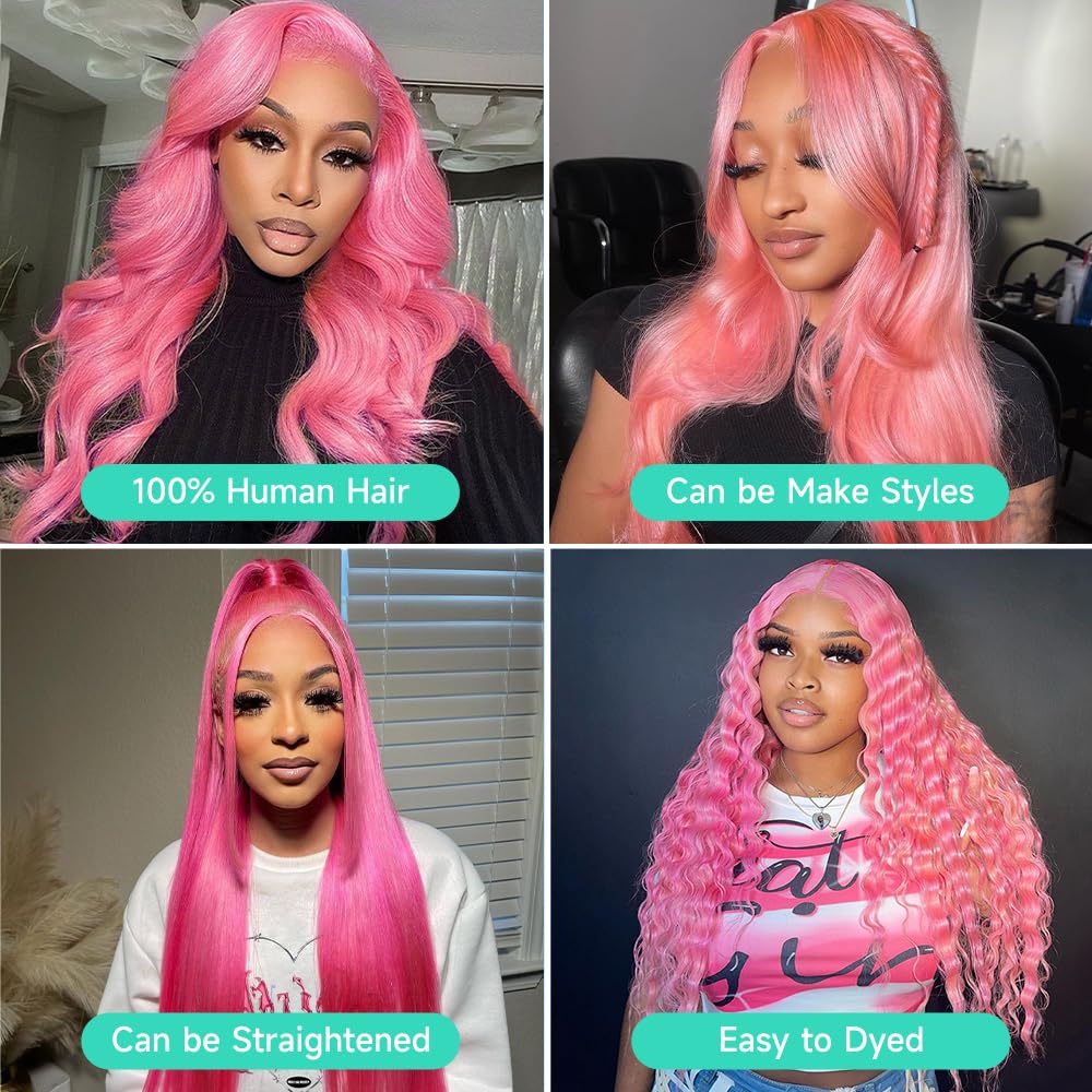 Pink Lace Front Wig Human Hair Pre Plucked Body Wave 13x4 Pink HD Lace Front Wigs human hair with Baby Hair 180% Density Colored Pink Human Hair Lace Front Wig 22 Inch