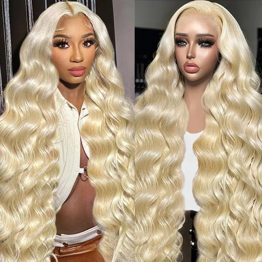 613 13x6 Lace Front Wig Human Hair 28 Inch Blonde Wig Human Hair 200% Density Body Wave HD Blonde Lace Front Wigs Human Hair Pre Plucked 613 Lace Front Wig Human Hair