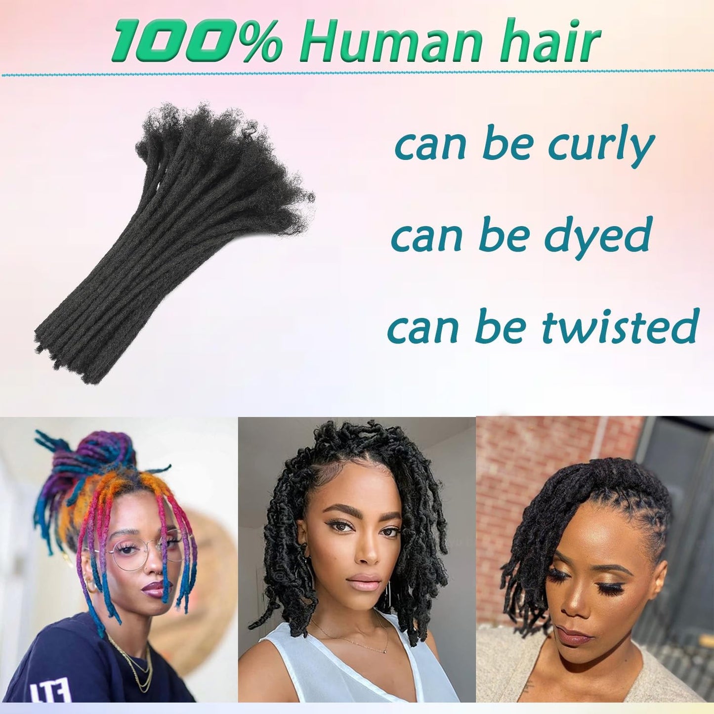Dreadlock Extension Human Hair 8inch 0.8cm Width 100% Permanent Huamn Hair Loc Extension Can Be Dyed Bleached Curled Handmade Loc Extension for Men Women (30 Strands Natual Black)