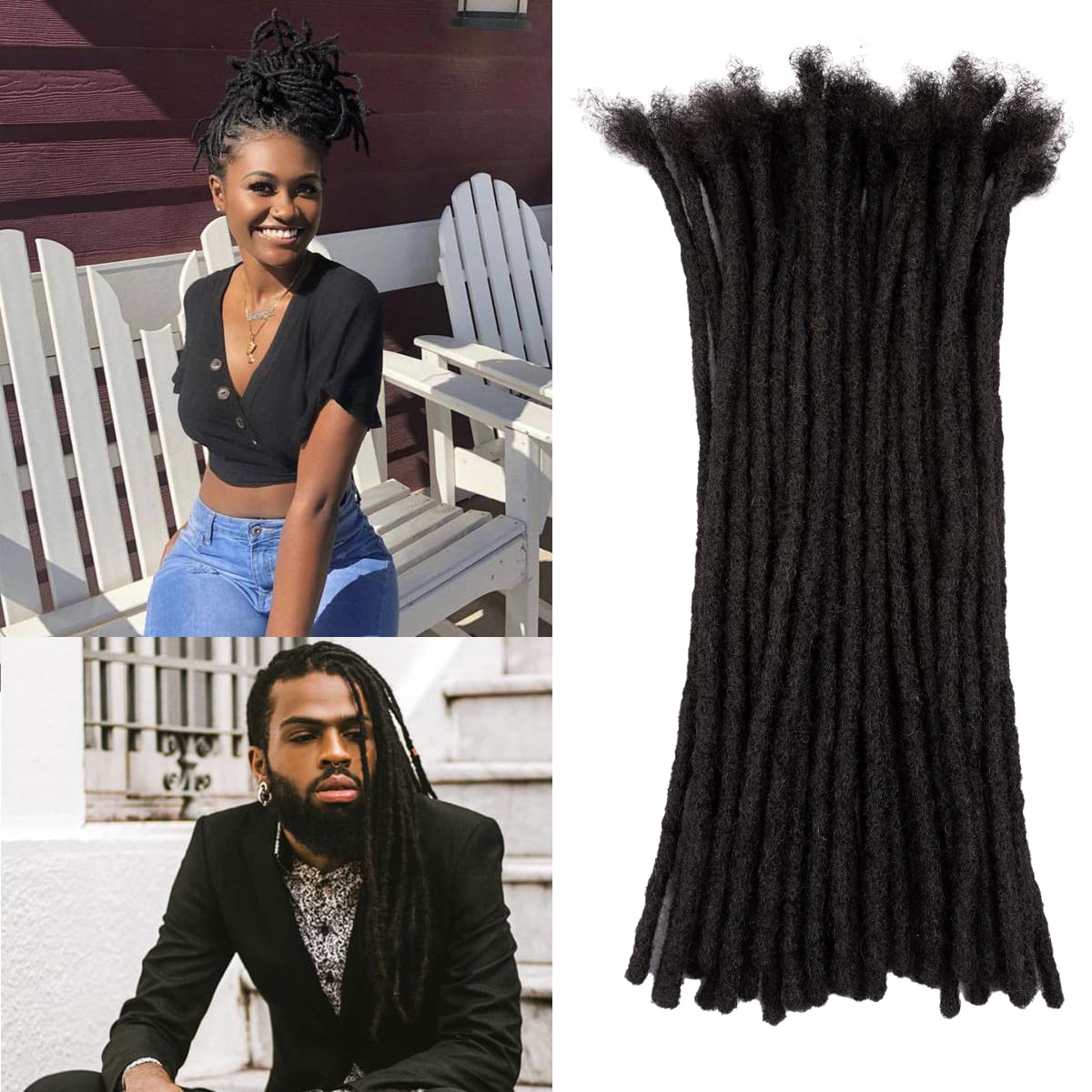 Teresa 0.8cm & 0.6cm & 0.4cm & 0.2cm Width 6-18 Inch 10, 20, 40, 70, 100 strands 100% Human Hair Dreadlock Extensions Men/Women,Full Handmade Permanent Human Loc Extensions Bundles(0.8cm,6 Inch)
