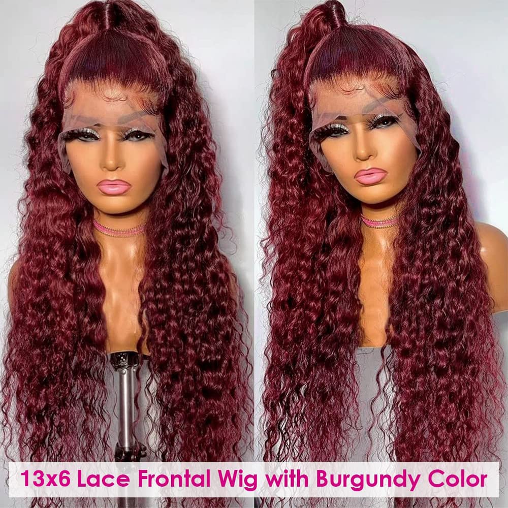 Larhali 99J HD Lace Front Wigs Human Hair Pre Plucked 180% Density Burgundy 13x6 Deep Wave Frontal Wigs Natural Hairline Human Hair Wigs for Black Women(24 Inch)