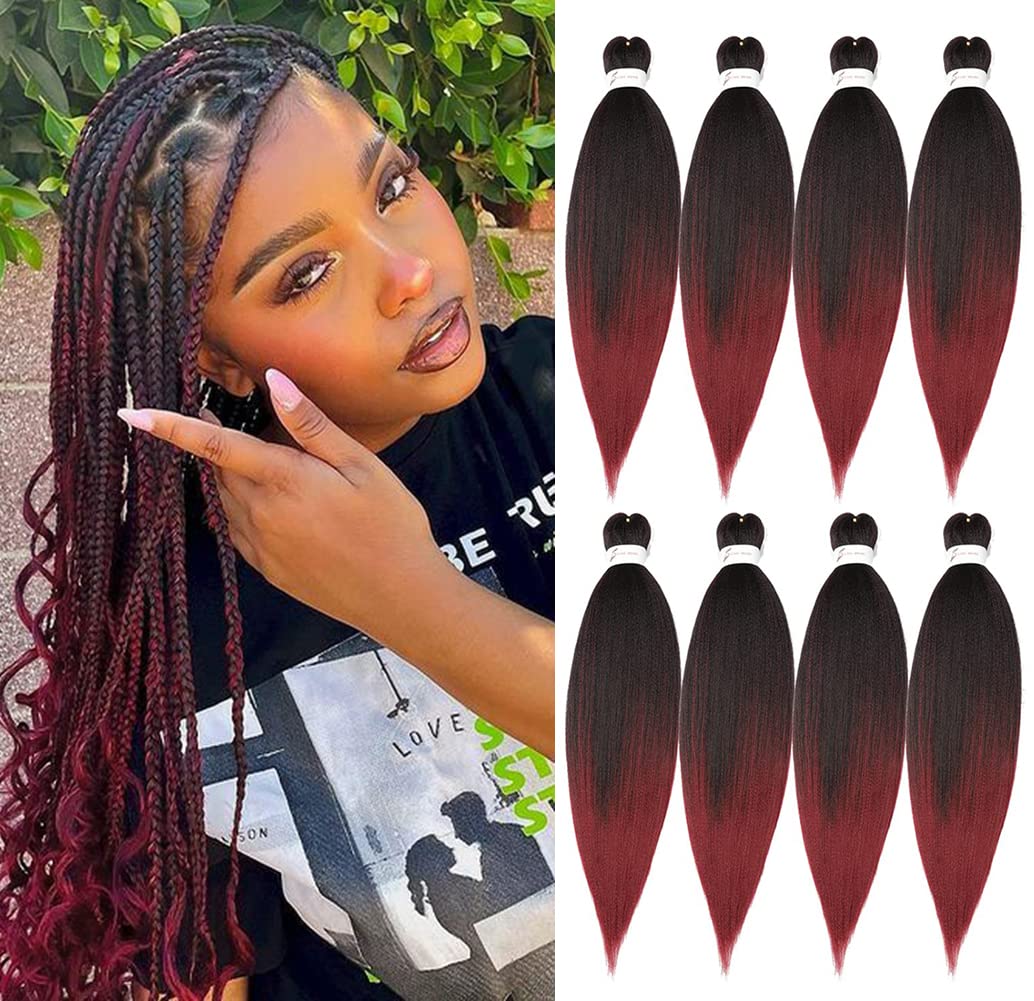 Braiding Hair Pre Stretched 24 Inch 8 Packs Ombre Braiding Hair Professional Soft Braiding Hair Yaki Texture, No Itch, Hot Water Setting Hair Extensions for Braids (24in,1B/30)