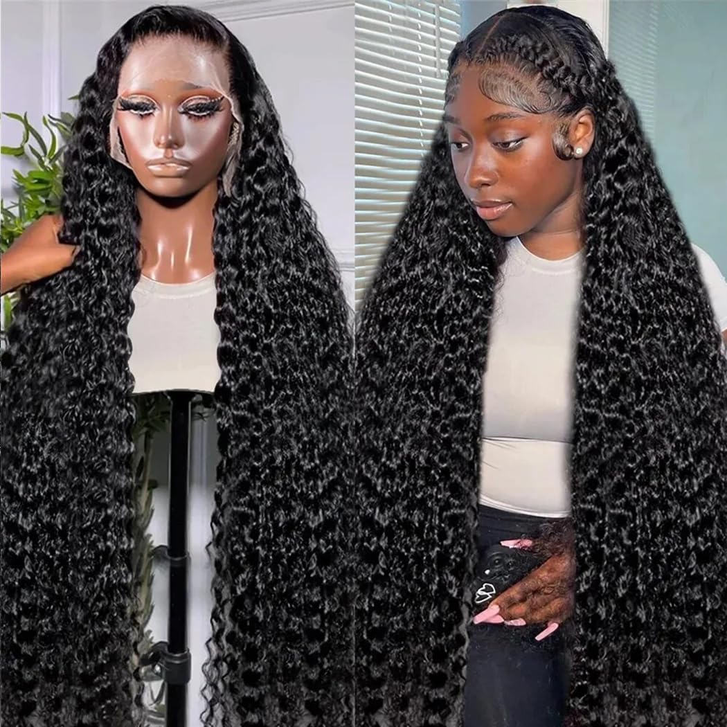 SHOWME 5x5 HD Lace Closure Glueless Wigs Human Hair Pre Plucked Brazilian Virgin Deep Wave Lace Front Wigs Human Hair 180% Density Closure Wig with Elastic Band Natural Hairline
