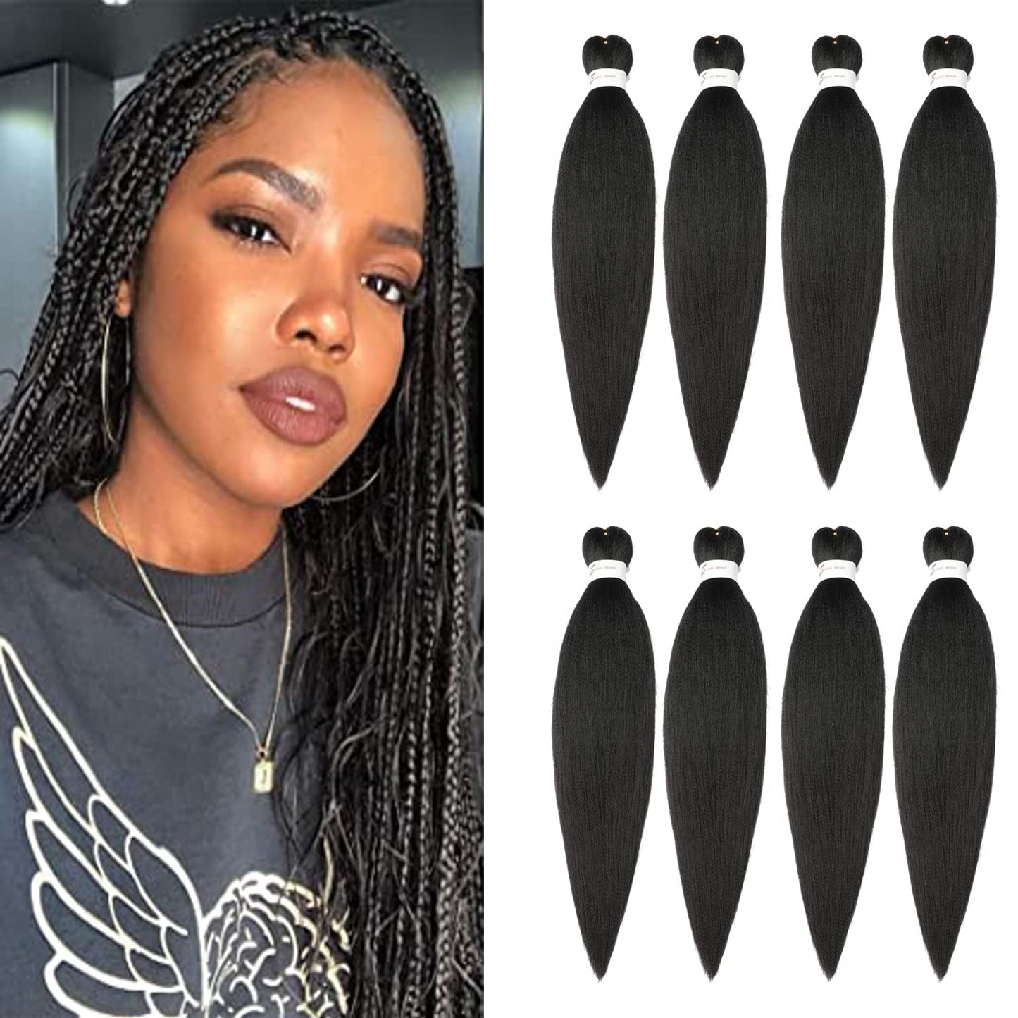 Braiding Hair Pre Stretched 24 Inch 8 Packs Ombre Braiding Hair Professional Soft Braiding Hair Yaki Texture, No Itch, Hot Water Setting Hair Extensions for Braids (24in,1B/30)