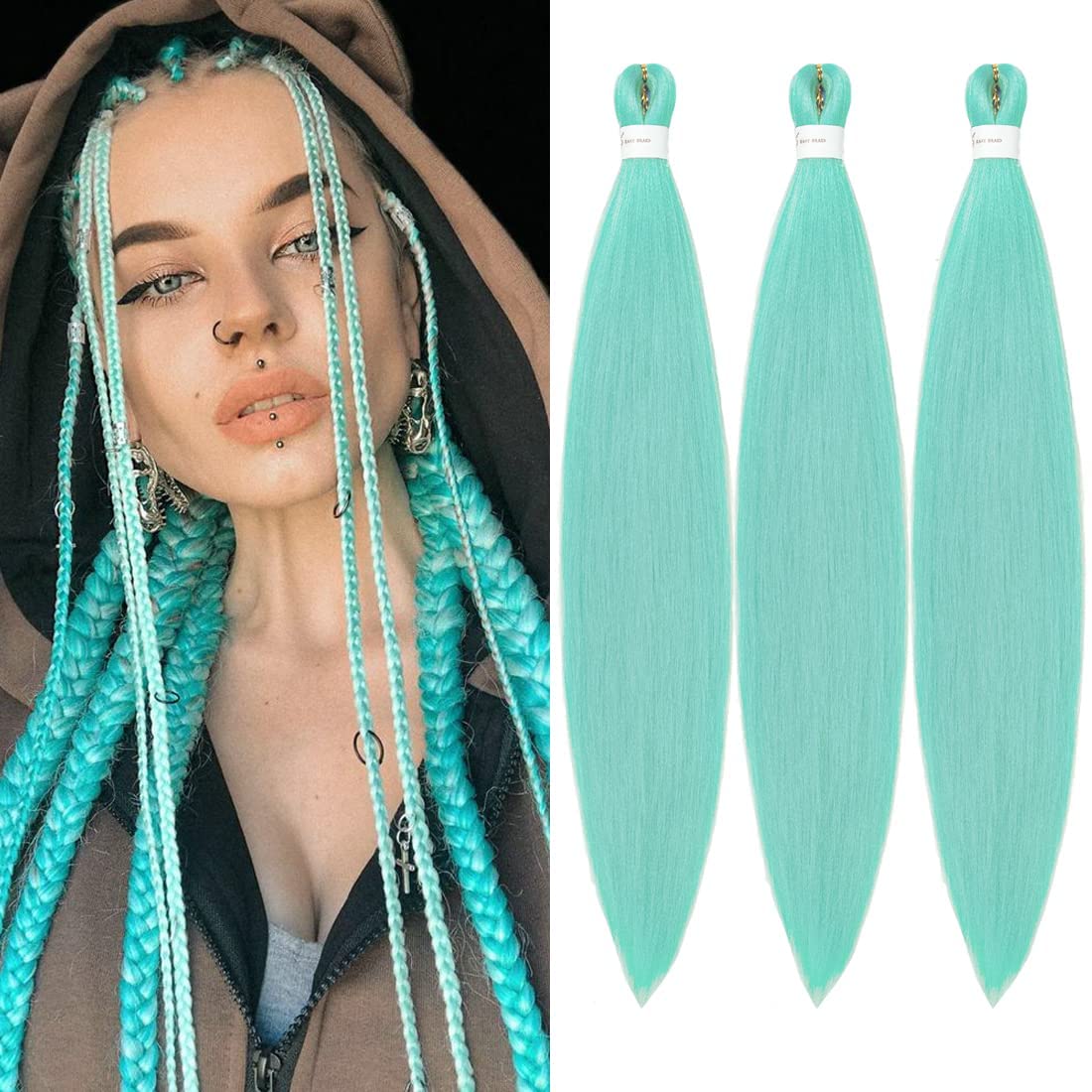 Braiding Hair Pre Stretched 24 Inch 8 Packs Ombre Braiding Hair Professional Soft Braiding Hair Yaki Texture, No Itch, Hot Water Setting Hair Extensions for Braids (24in,1B/30)