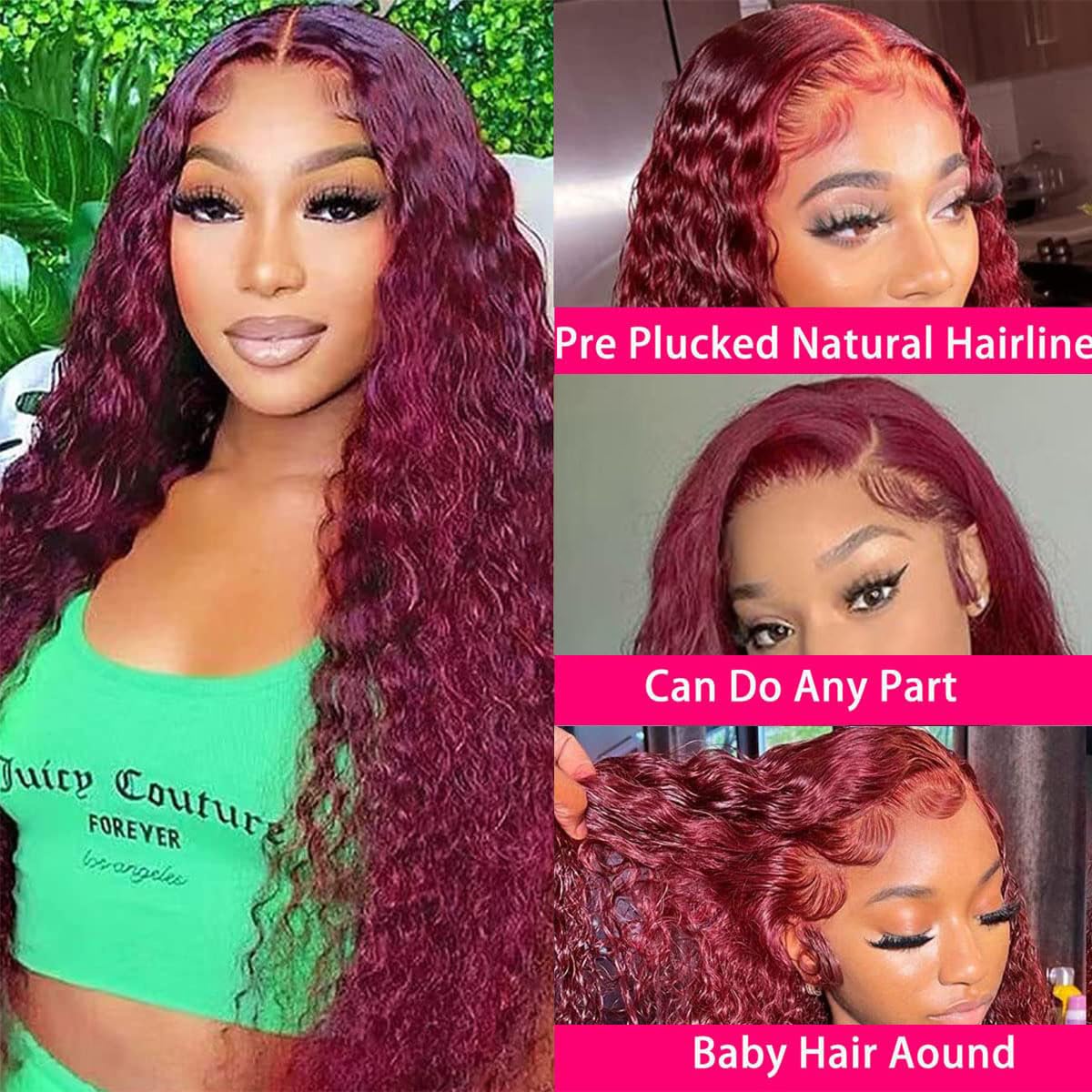 Burgundy Lace Front Wigs Human Hair Pre Plucked 99J Deep Wave Wig 13x4 HD Lace Frontal Wigs for Black Women Human Hair Red Colored Wet and Wavy Curly Wigs 22 Inch