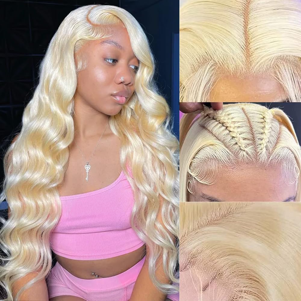 613 Lace Front Wig Human Hair 13x6 Transparent Lace Blonde Lace Front Wigs Human Hair 613 Body Wave Lace Front Wig Human Hair Pre Plucked with Baby Hair 180% Density 613 HD Lace Frontal Wig 22 Inch