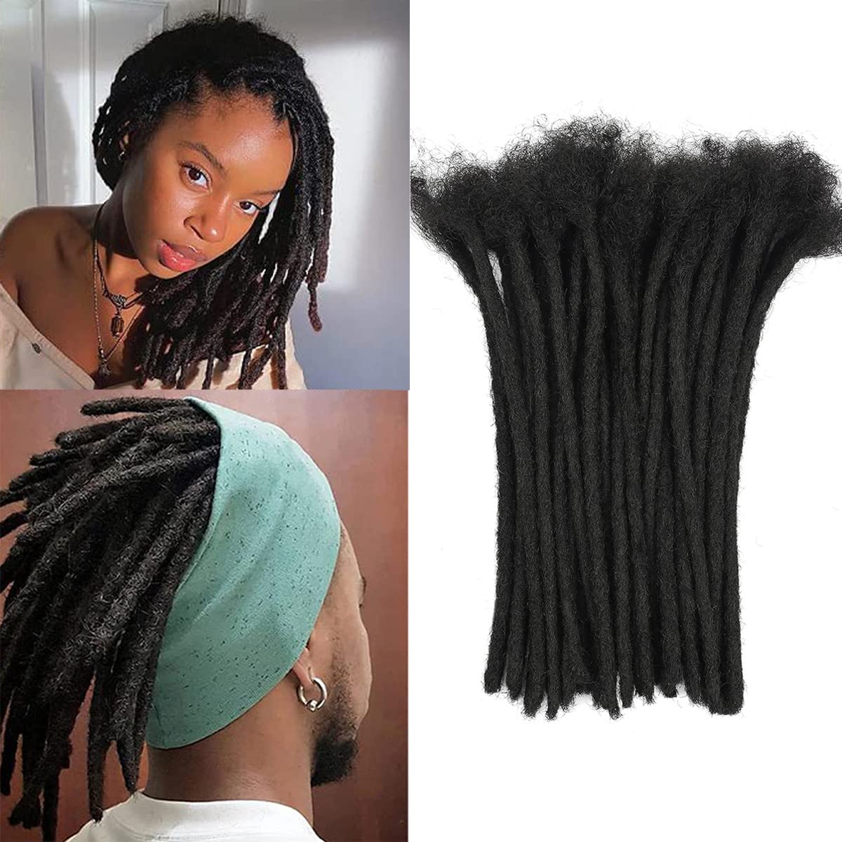 Dreadlock Extension Human Hair 8inch 0.8cm Width 100% Permanent Huamn Hair Loc Extension Can Be Dyed Bleached Curled Handmade Loc Extension for Men Women (30 Strands Natual Black)