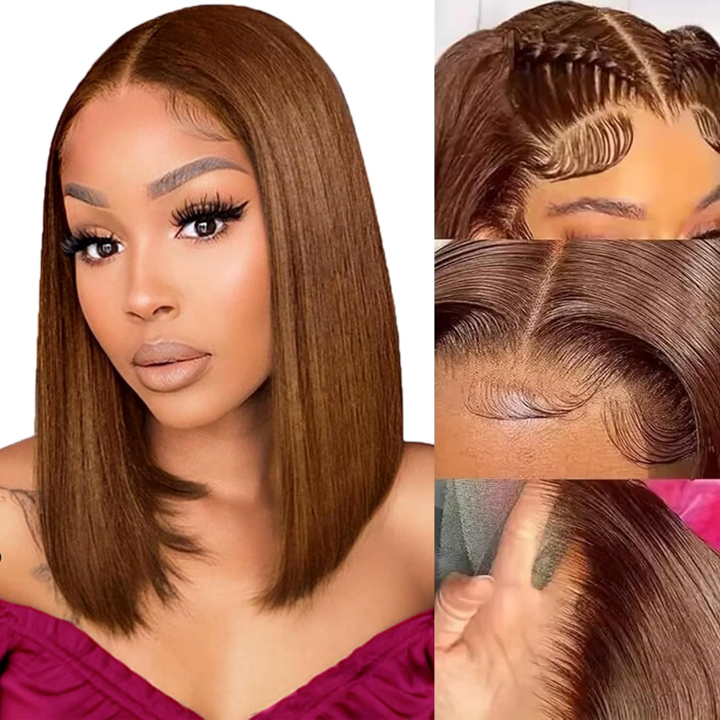 Bob Wig Human Hair 13x6 Lace Front Wigs Human Hair 180 Density Straight Frontal Wigs Human Hair HD Lace Wig Short Bob Wigs for Black Women Human Hair Glueless Wigs Pre Plucked Blunt Cut Wig 12 Inch
