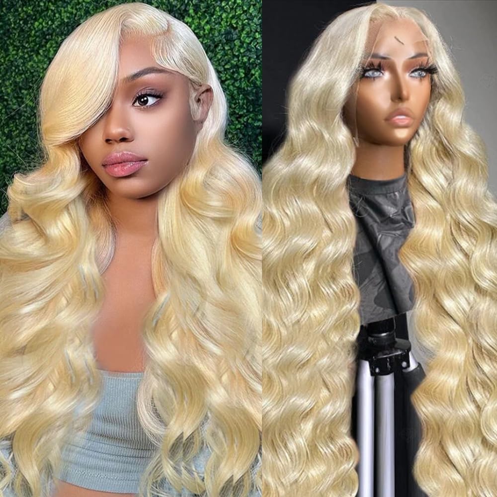 613 13x6 Lace Front Wig Human Hair 28 Inch Blonde Wig Human Hair 200% Density Body Wave HD Blonde Lace Front Wigs Human Hair Pre Plucked 613 Lace Front Wig Human Hair