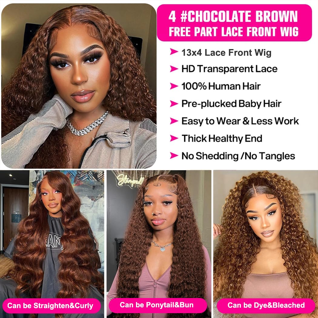 SHOWME 5x5 HD Lace Closure Glueless Wigs Human Hair Pre Plucked Brazilian Virgin Deep Wave Lace Front Wigs Human Hair 180% Density Closure Wig with Elastic Band Natural Hairline