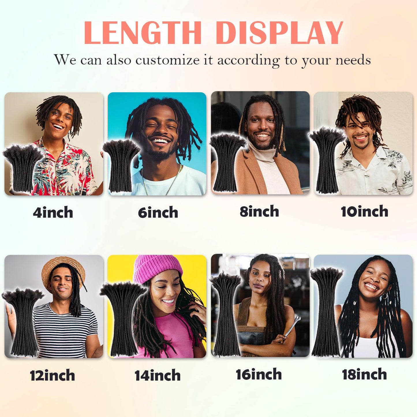 Teresa 0.8cm & 0.6cm & 0.4cm & 0.2cm Width 6-18 Inch 10, 20, 40, 70, 100 strands 100% Human Hair Dreadlock Extensions Men/Women,Full Handmade Permanent Human Loc Extensions Bundles(0.8cm,6 Inch)