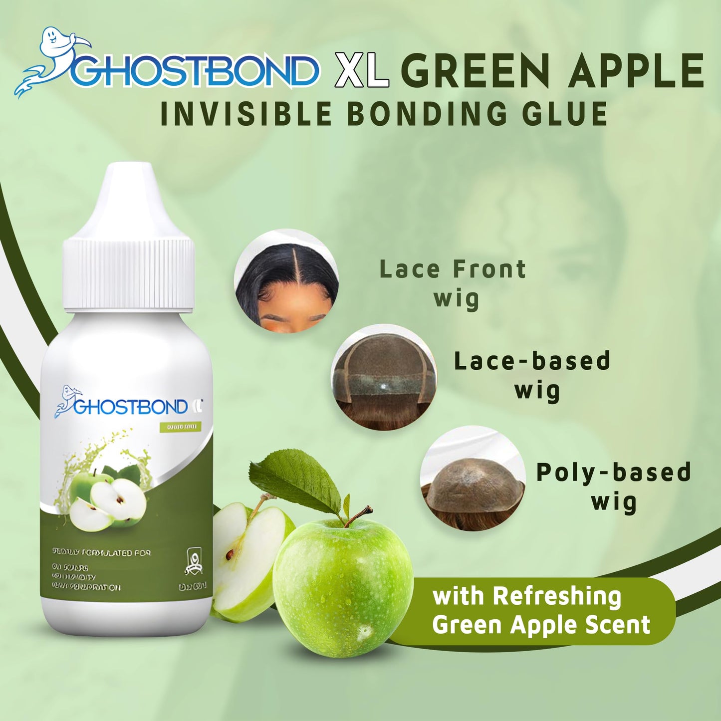 GHOSTBOND XL Hair Replacement Adhesive - 1.3oz - Invisible Bonding Wig Glue: Extra Moisture Control - Water & Oil-Resistant, Light Hold for Poly and Lace Hairpiece, Wig, Toupee Systems, (Peach)