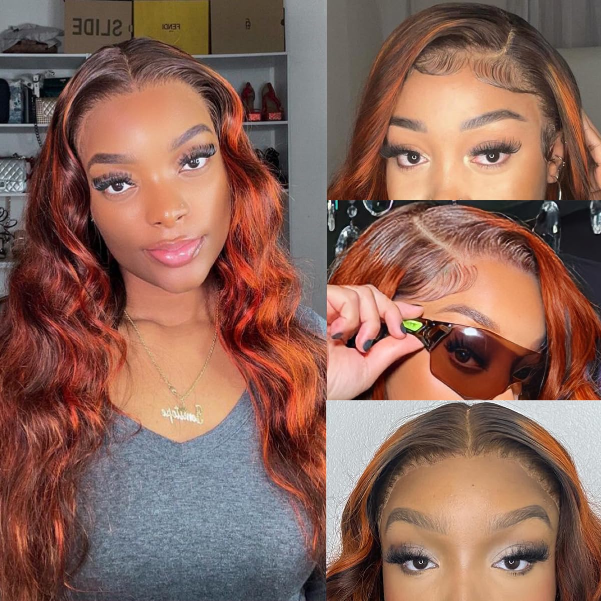 P4/350 Body Wave Lace Front Wigs Human Hair Brown Ginger Colored Wigs 13x4 HD Lace Frontal Highlight Ombre Wig Human Hair 180% Density P4/350 Colored Wigs Human Hair for Black Women 22Inch