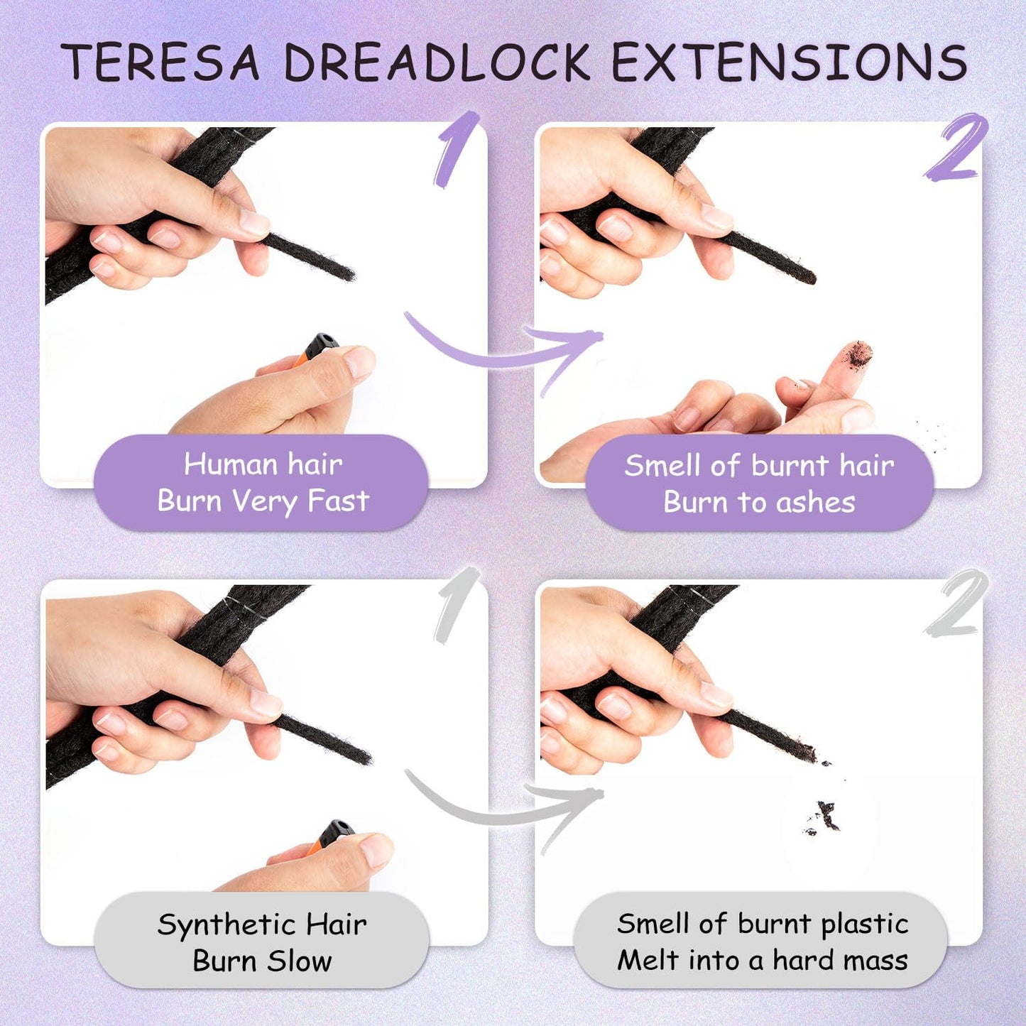 Teresa 0.8cm & 0.6cm & 0.4cm & 0.2cm Width 6-18 Inch 10, 20, 40, 70, 100 strands 100% Human Hair Dreadlock Extensions Men/Women,Full Handmade Permanent Human Loc Extensions Bundles(0.8cm,6 Inch)