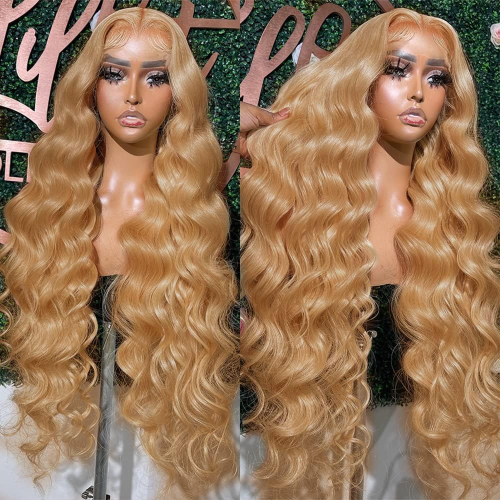 Ombre Highlight Lace Front Wig Human Hair 13x4 Glueless Transparent HD Lace Frontal Wigs Pre Plucked With Baby Hair Straight Brazilian Blonde 4/27 Human Hair Wigs 180% Density for Black Women 22 Inch