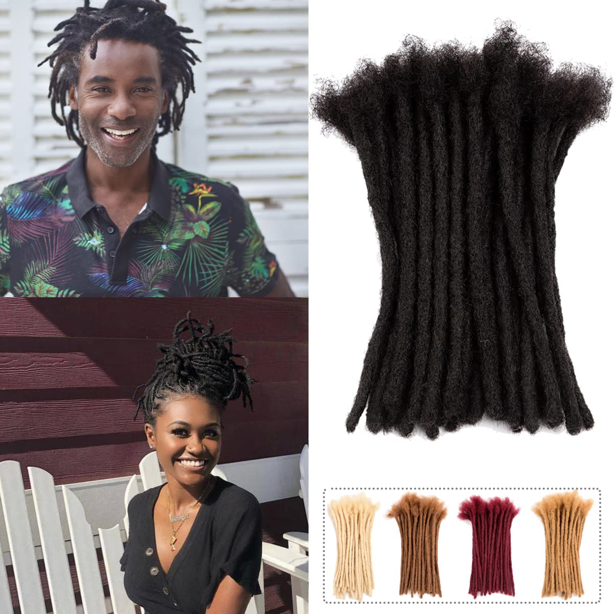 Teresa 0.8cm & 0.6cm & 0.4cm & 0.2cm Width 6-18 Inch 10, 20, 40, 70, 100 strands 100% Human Hair Dreadlock Extensions Men/Women,Full Handmade Permanent Human Loc Extensions Bundles(0.8cm,6 Inch)