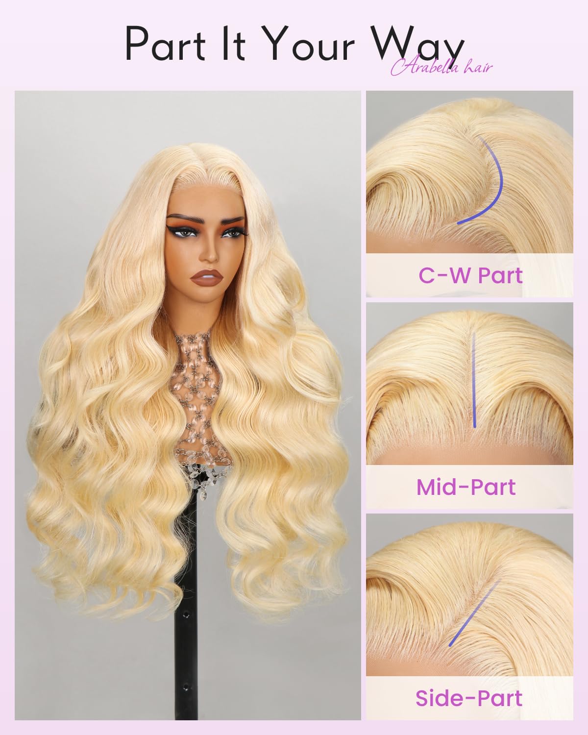 Arabella 613 Lace Front Wig Human Hair 300g-315g 13x4 Blonde Lace Front Wigs Human Hair 210% Density Body Wave 613 Frontal Wig Pre Plucked With Baby Hair (30inch, 613 13X4 body wave wig)